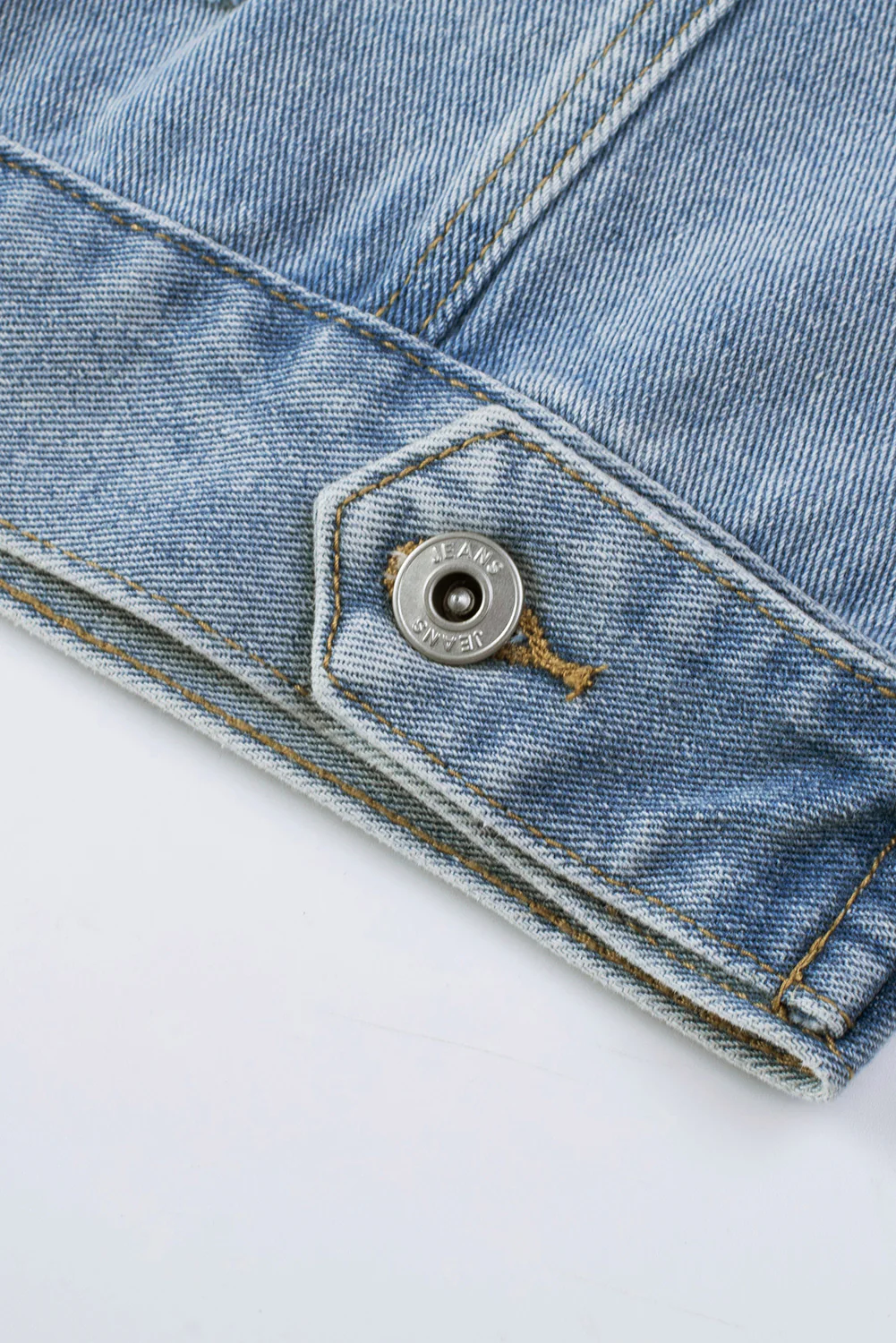 Sequin Fringe Trim Distressed Button Up Denim Jacket - Image 14