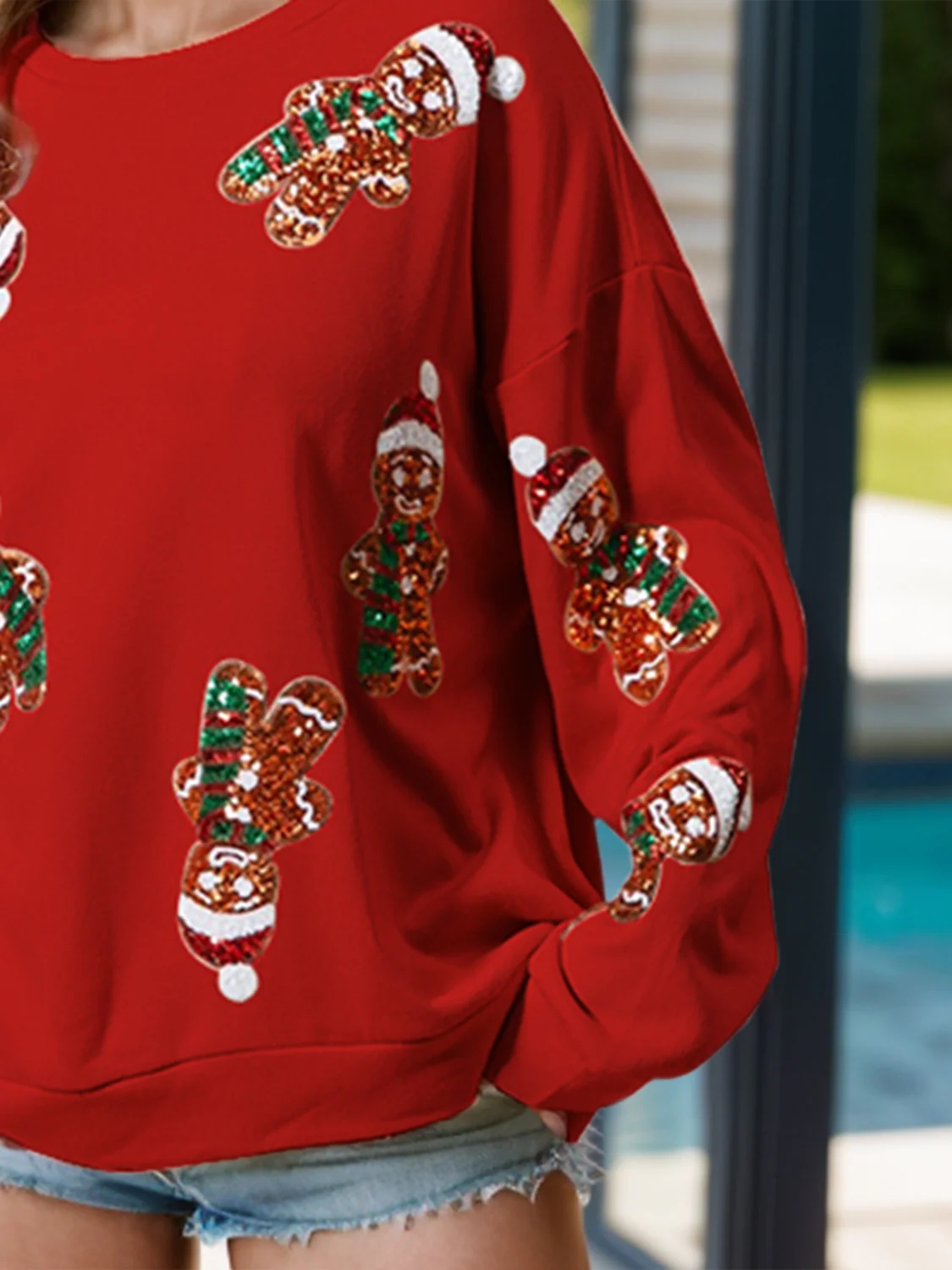 Sequin Gingerbread Man Long Sleeve Sweatshirt - Image 3