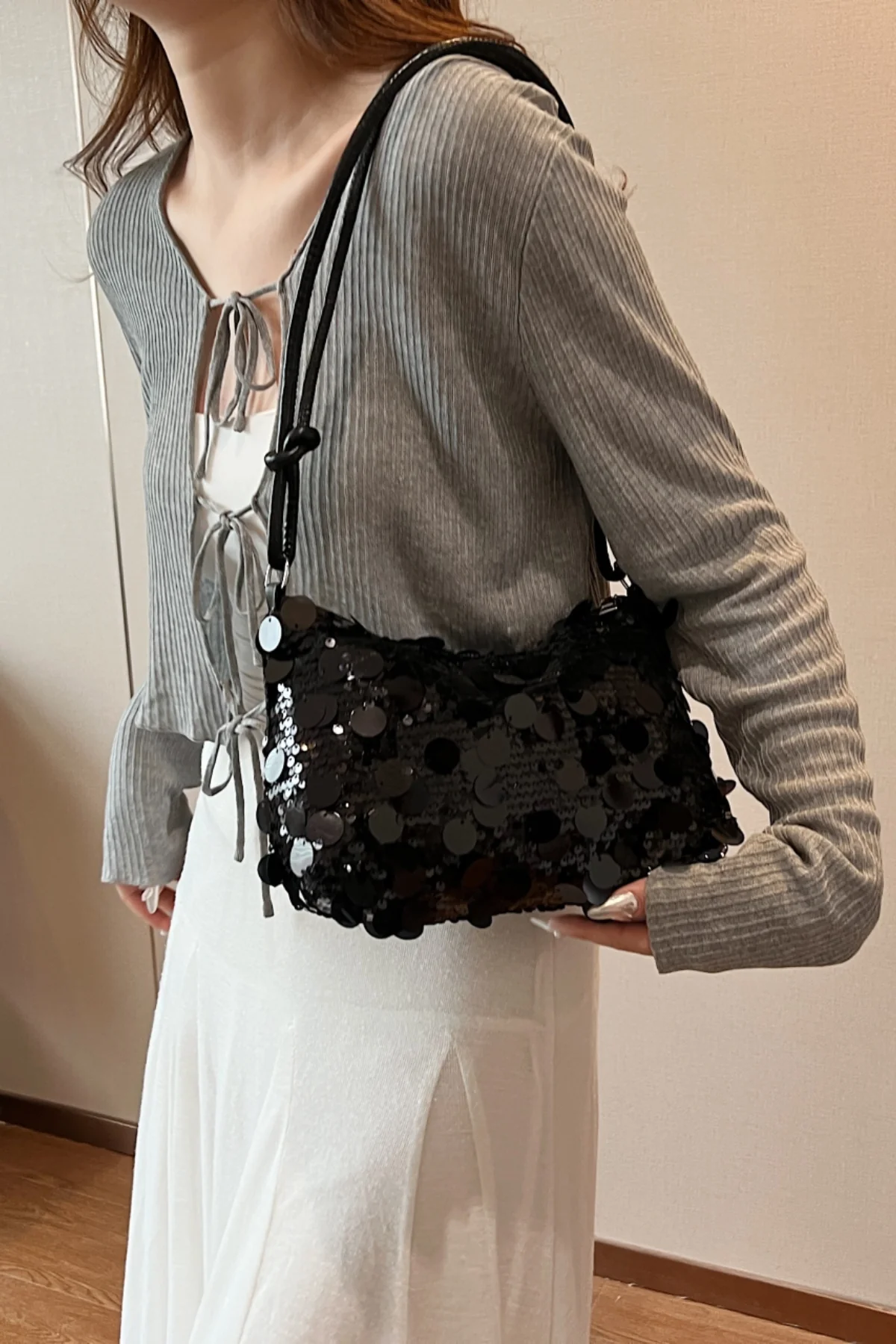 Sequin Knotted Straps Shoulder Bag - Image 13