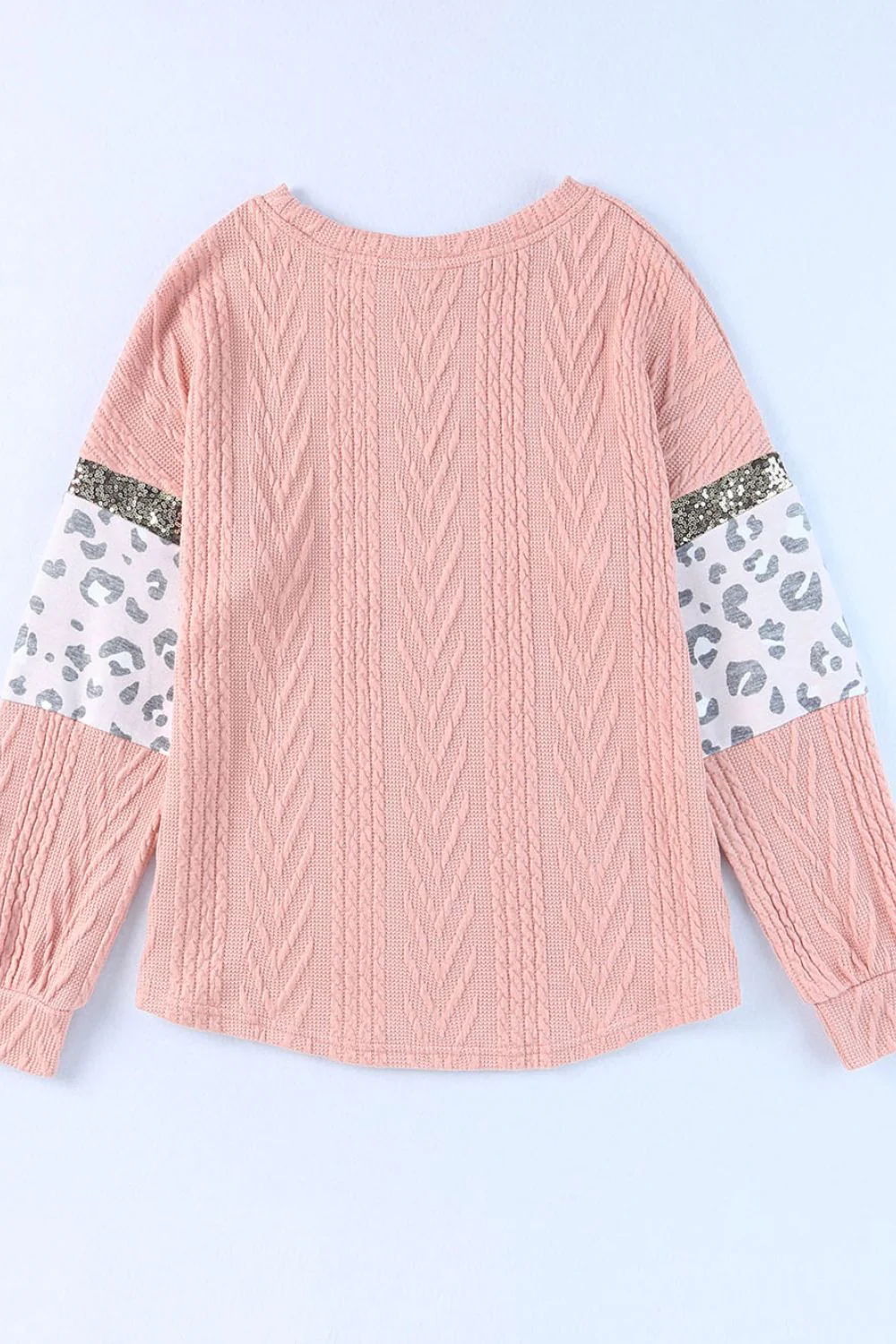Sequin Leopard Round Neck Long Sleeve Sweater - Image 6