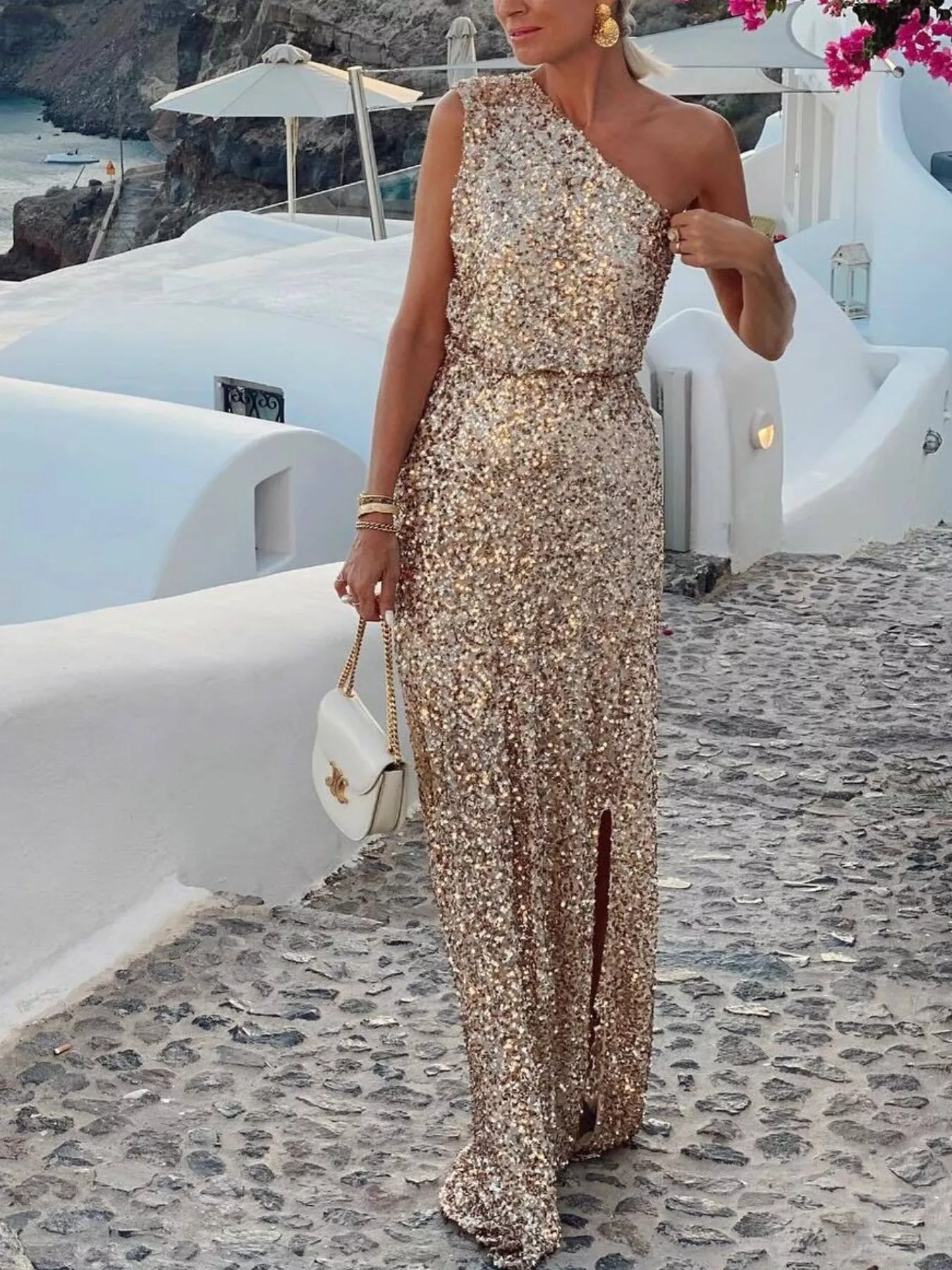 Sequin One-Shoulder Slit Maxi Dress - Image 5