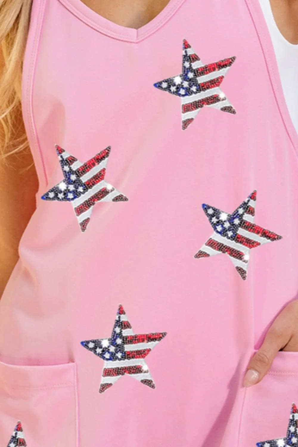 Sequin Pocketed Star V-Neck Romper - Image 3