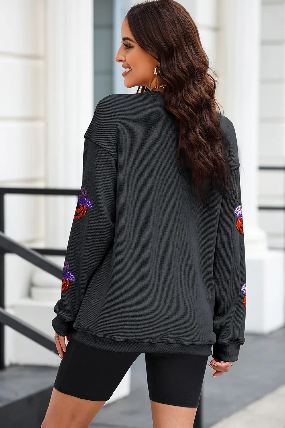 Sequin Pumpkin Long Sleeve Sweatshirt - Image 3