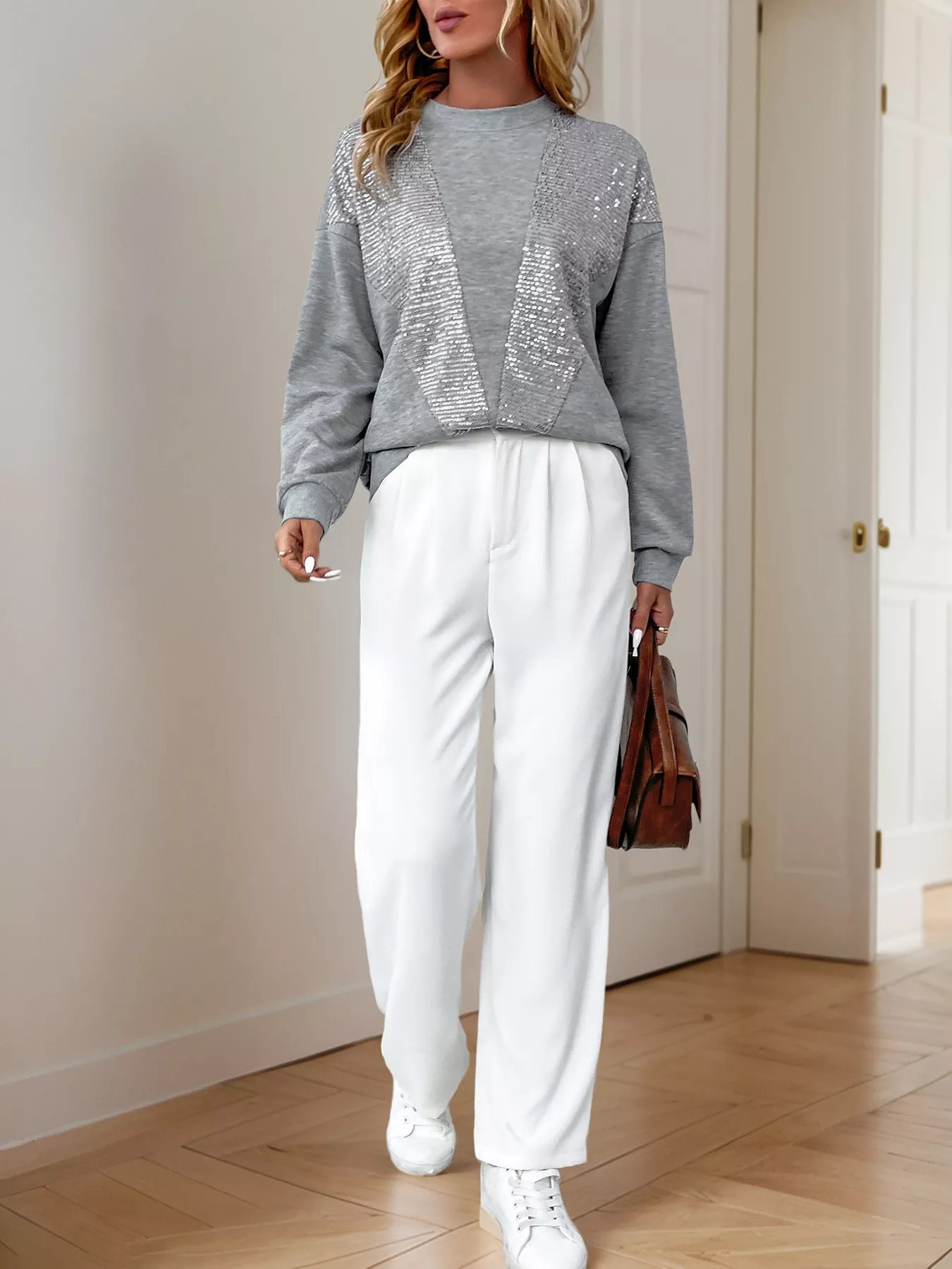 Sequin Round Neck Dropped Shoulder Sweatshirt - Image 6