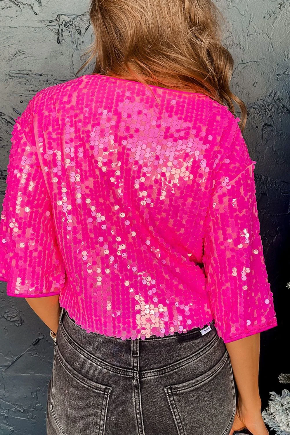 Sequin Round Neck Half Sleeve Blouse - Image 6