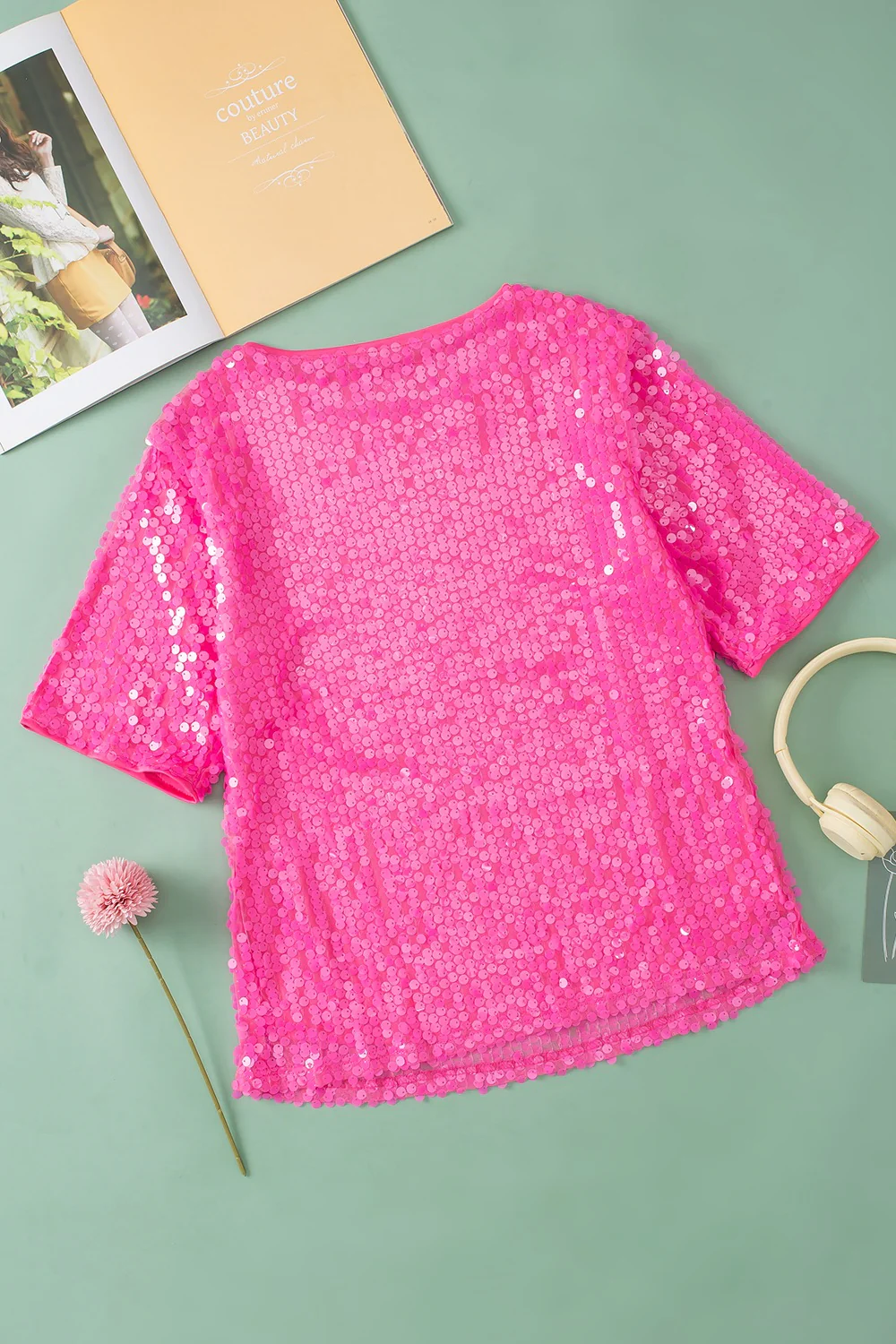 Sequin Round Neck Half Sleeve Blouse - Image 8