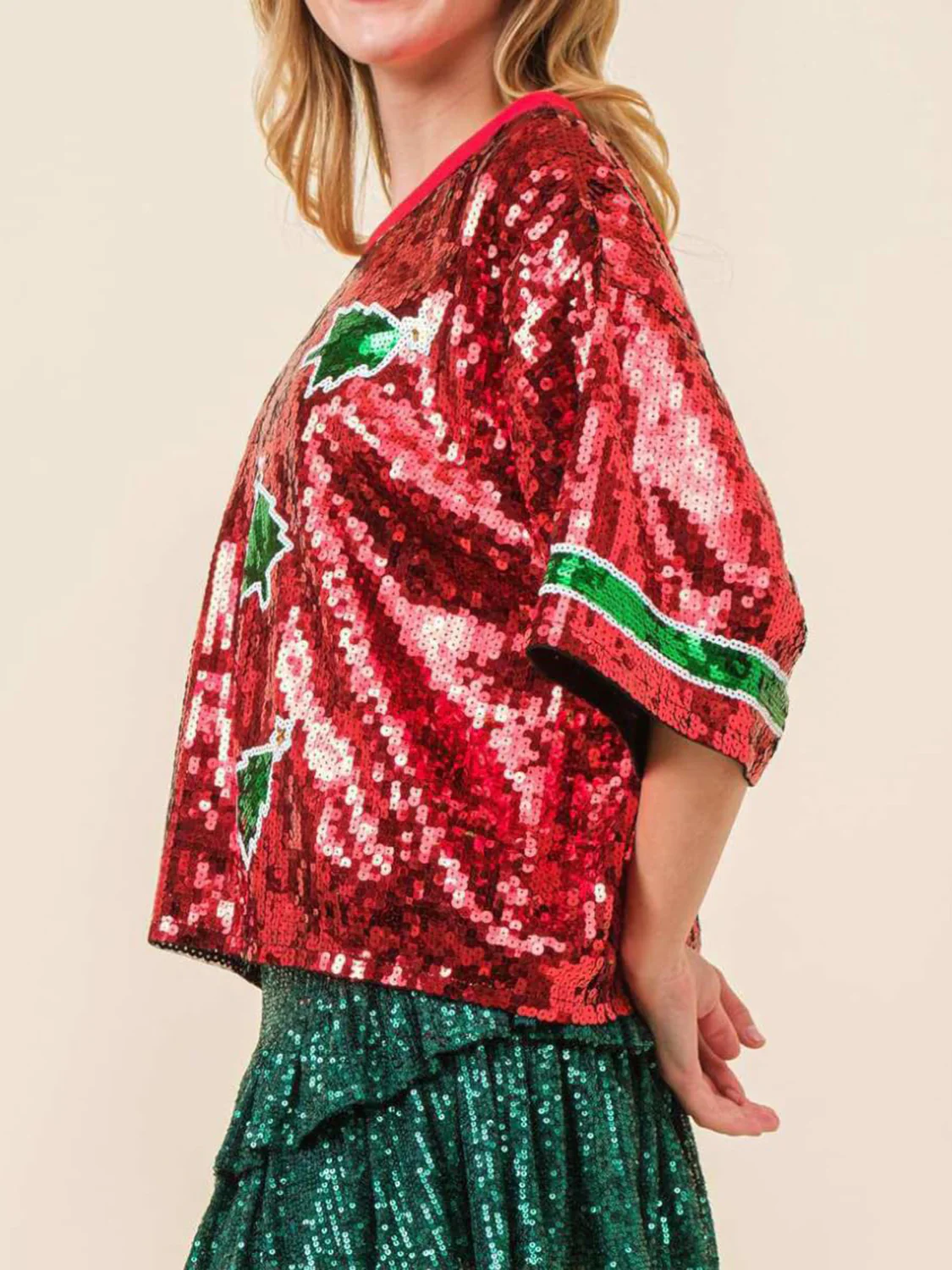 Sequin Round Neck Half Sleeve Top - Image 2