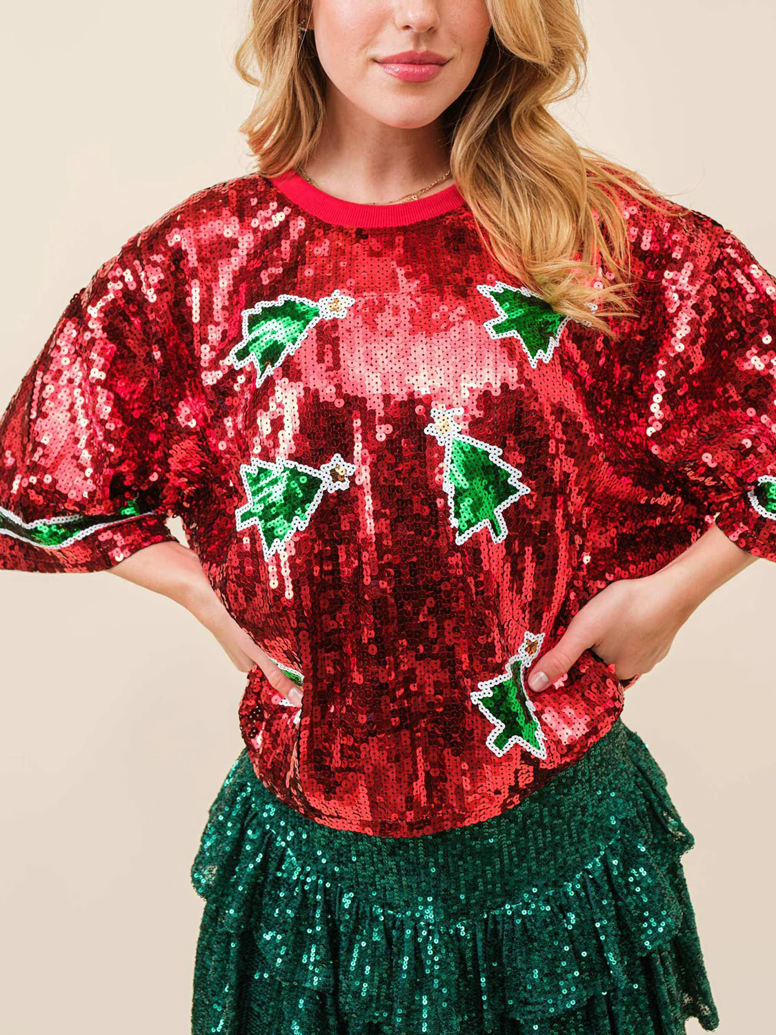 Sequin Round Neck Half Sleeve Top - Image 4