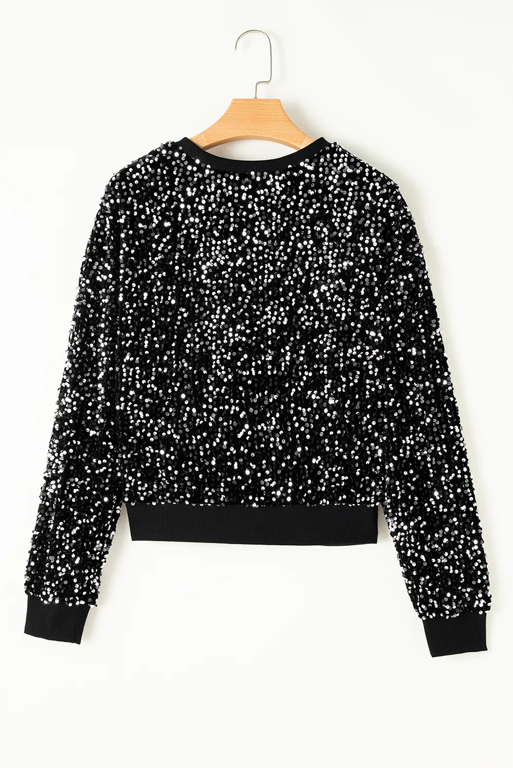 Sequin Round Neck Long Sleeve Blouse - Image 6