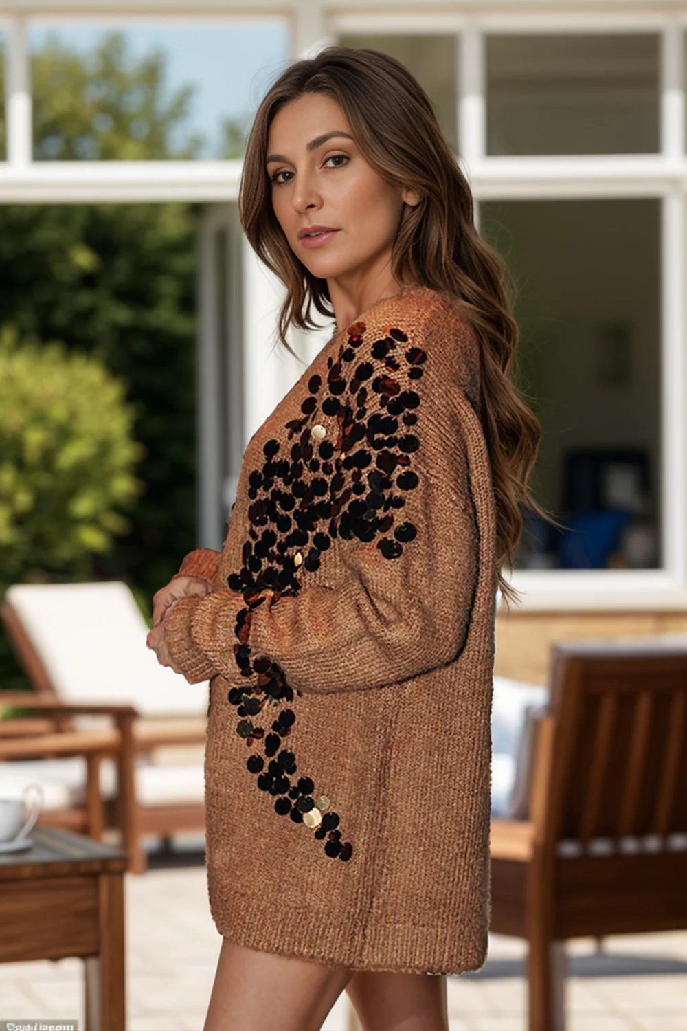 Sequin Round Neck Long Sleeve Sweater - Image 6