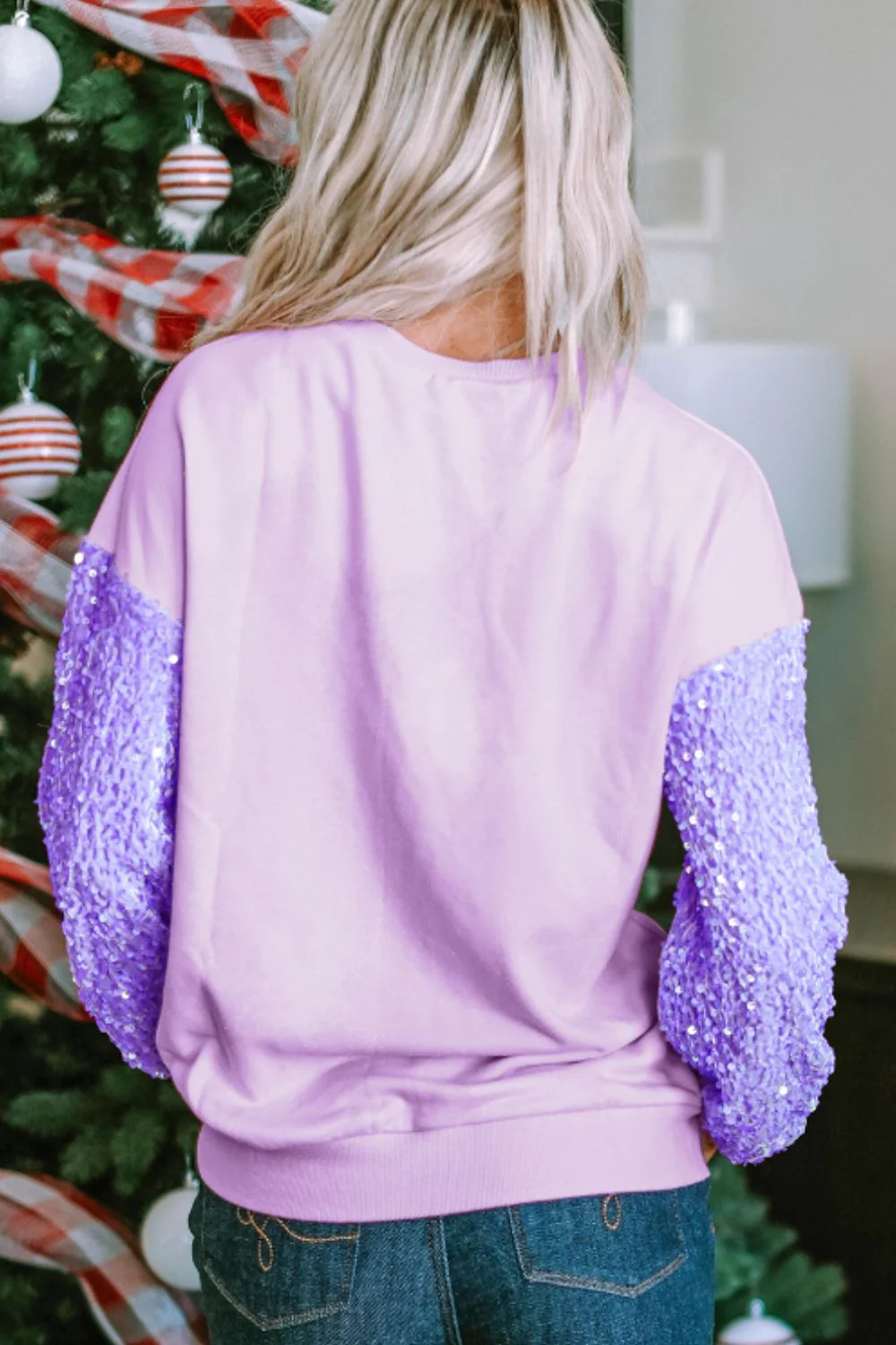 Sequin Round Neck Long Sleeve Sweatshirt - Image 2
