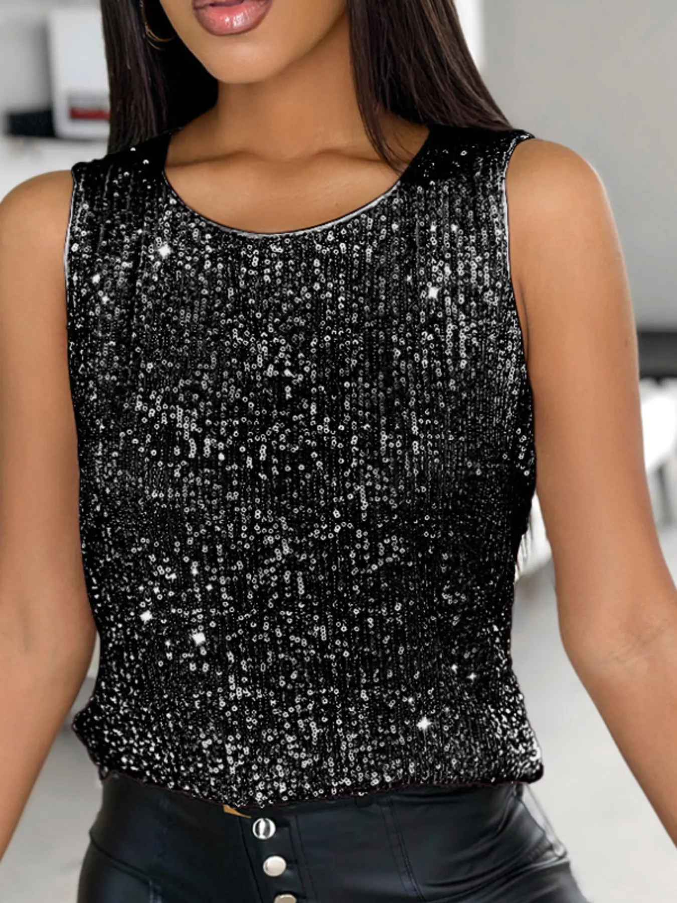 Sequin Round Neck Tank Top - Image 3