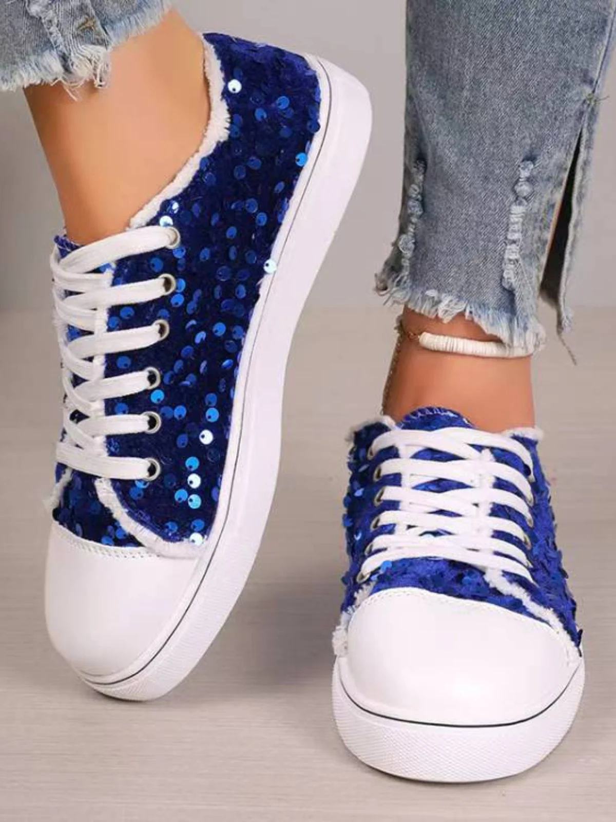 Sequin Round Toe Flat Sneakers - Image 2