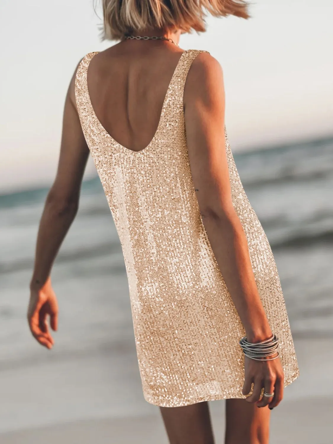 Sequin Scoop Neck Mini Dress - Image 11