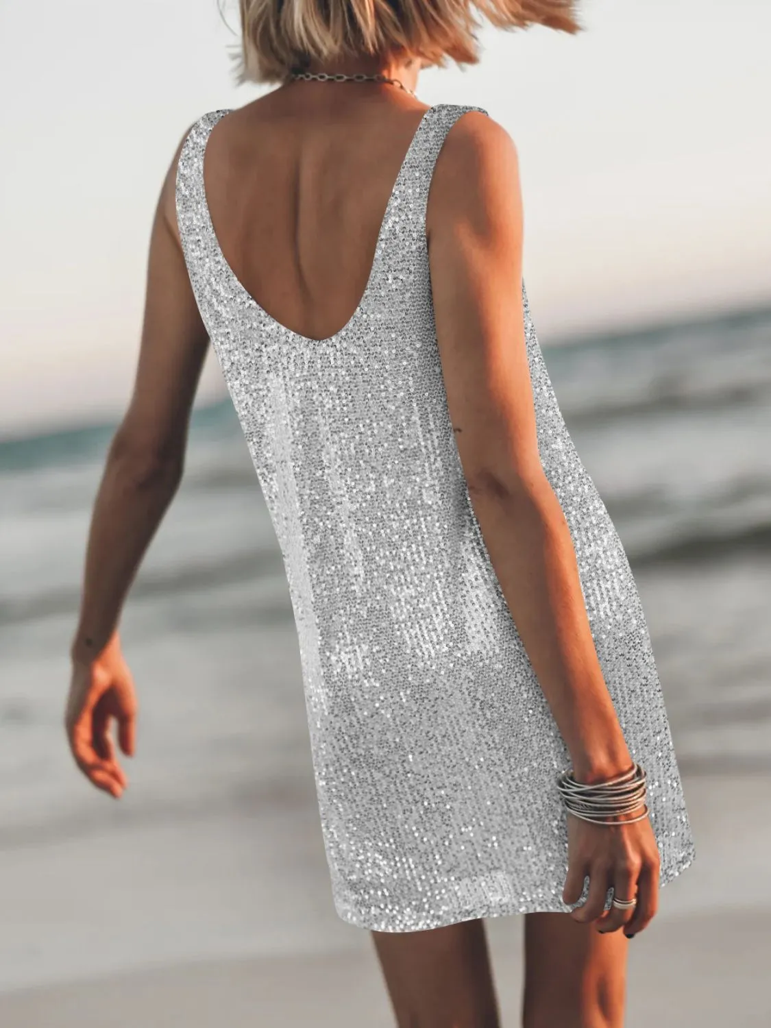 Sequin Scoop Neck Mini Dress - Image 19