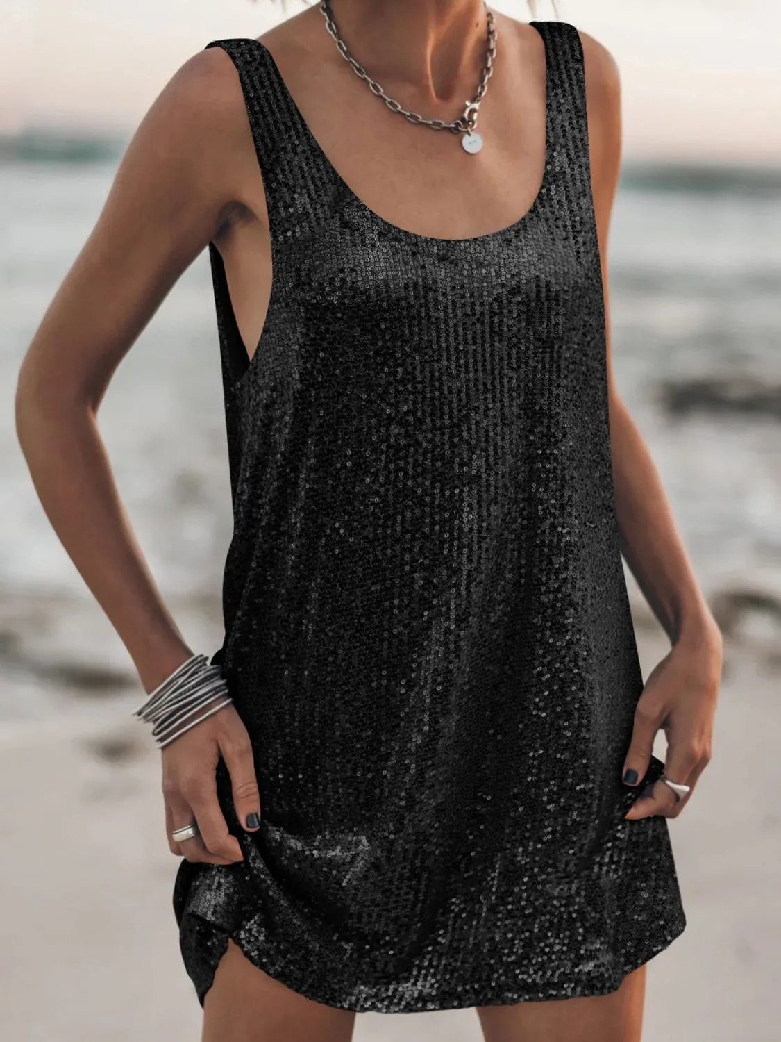 Sequin Scoop Neck Mini Dress - Image 20