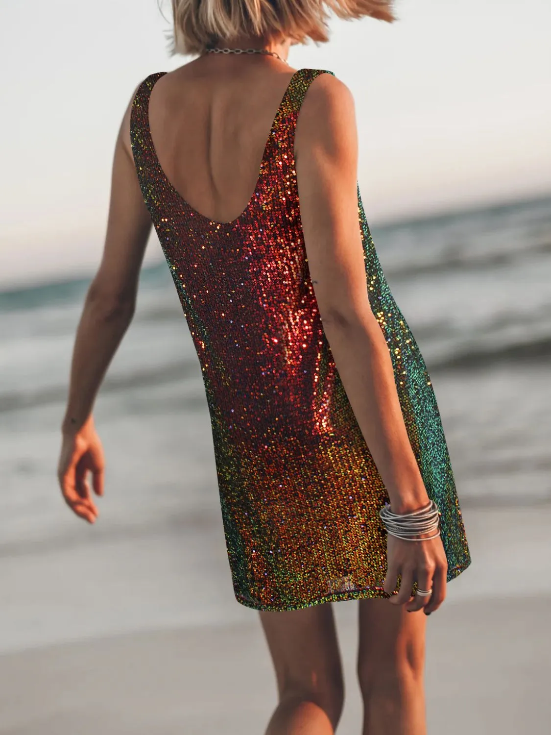 Sequin Scoop Neck Mini Dress - Image 3
