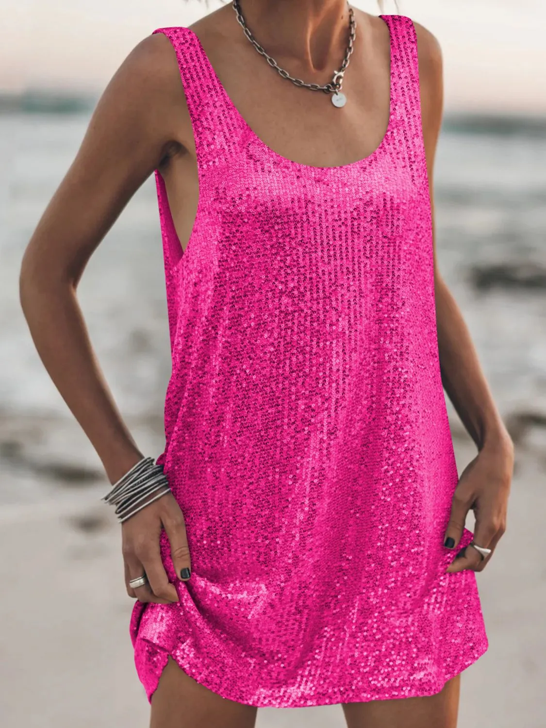 Sequin Scoop Neck Mini Dress - Image 4