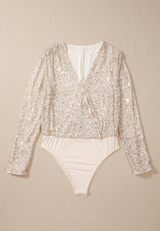 Sequin Surplice Long Sleeve Bodysuit - Image 5