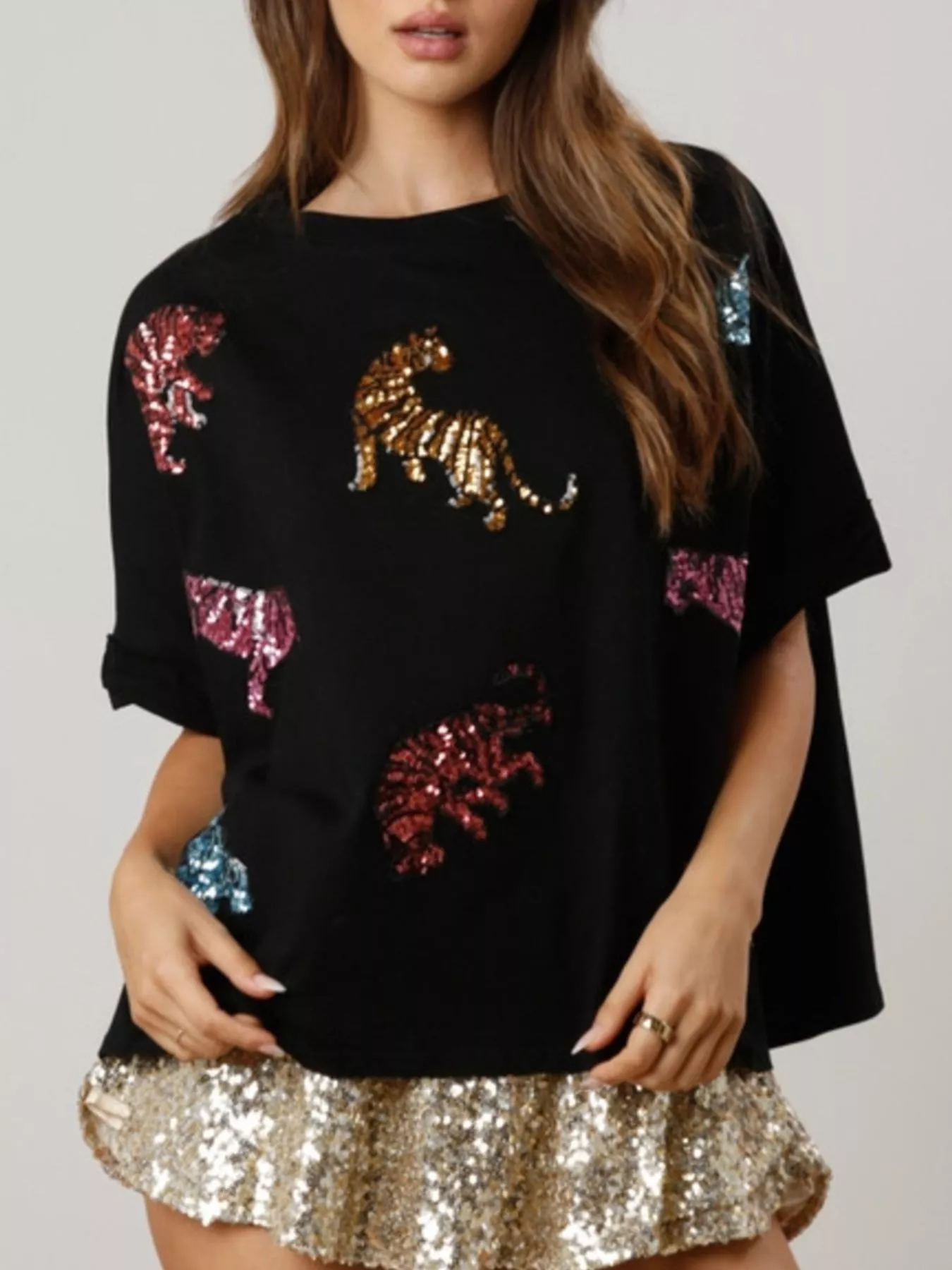 Sequin Tiger Round Neck T-Shirt - Image 10