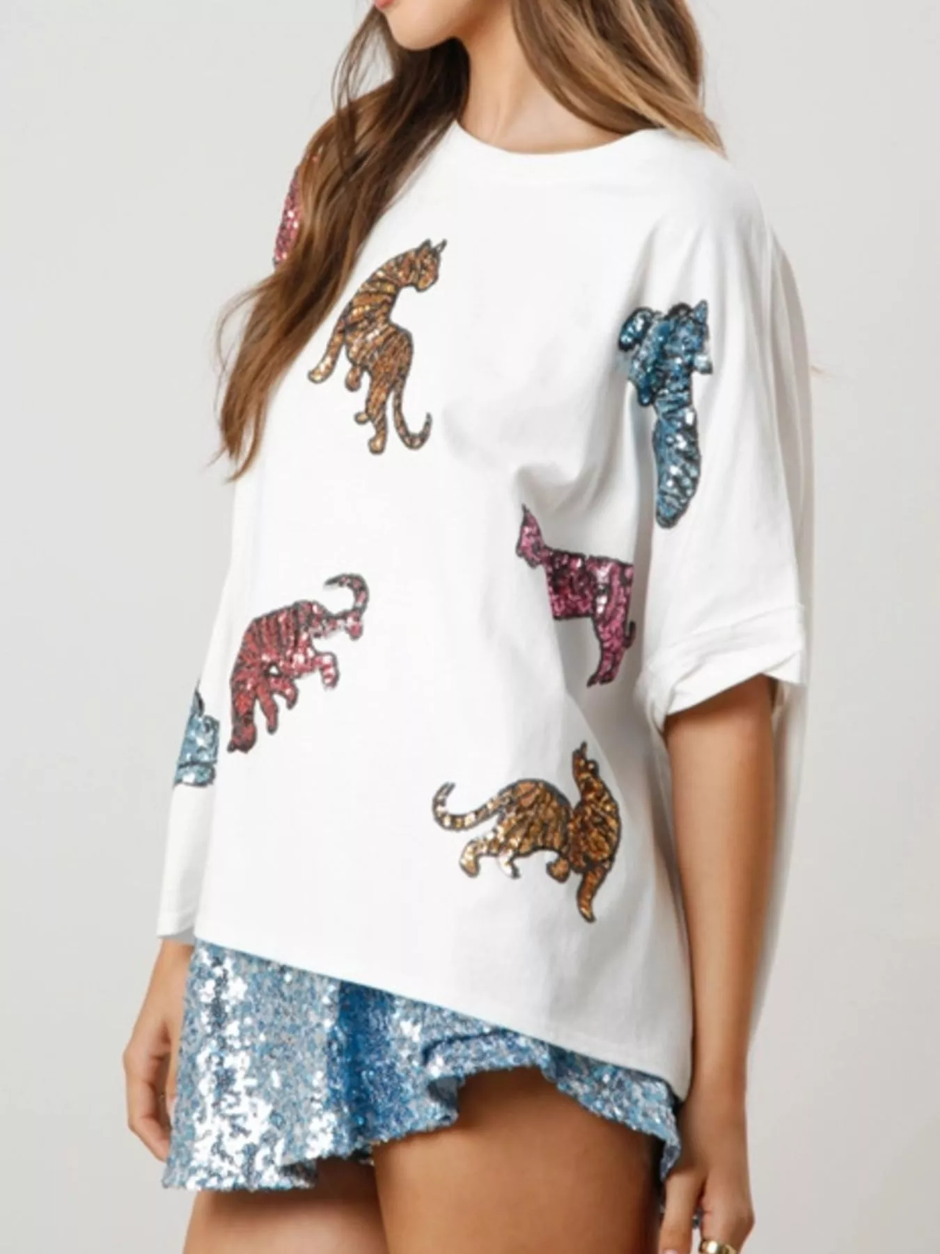 Sequin Tiger Round Neck T-Shirt - Image 3