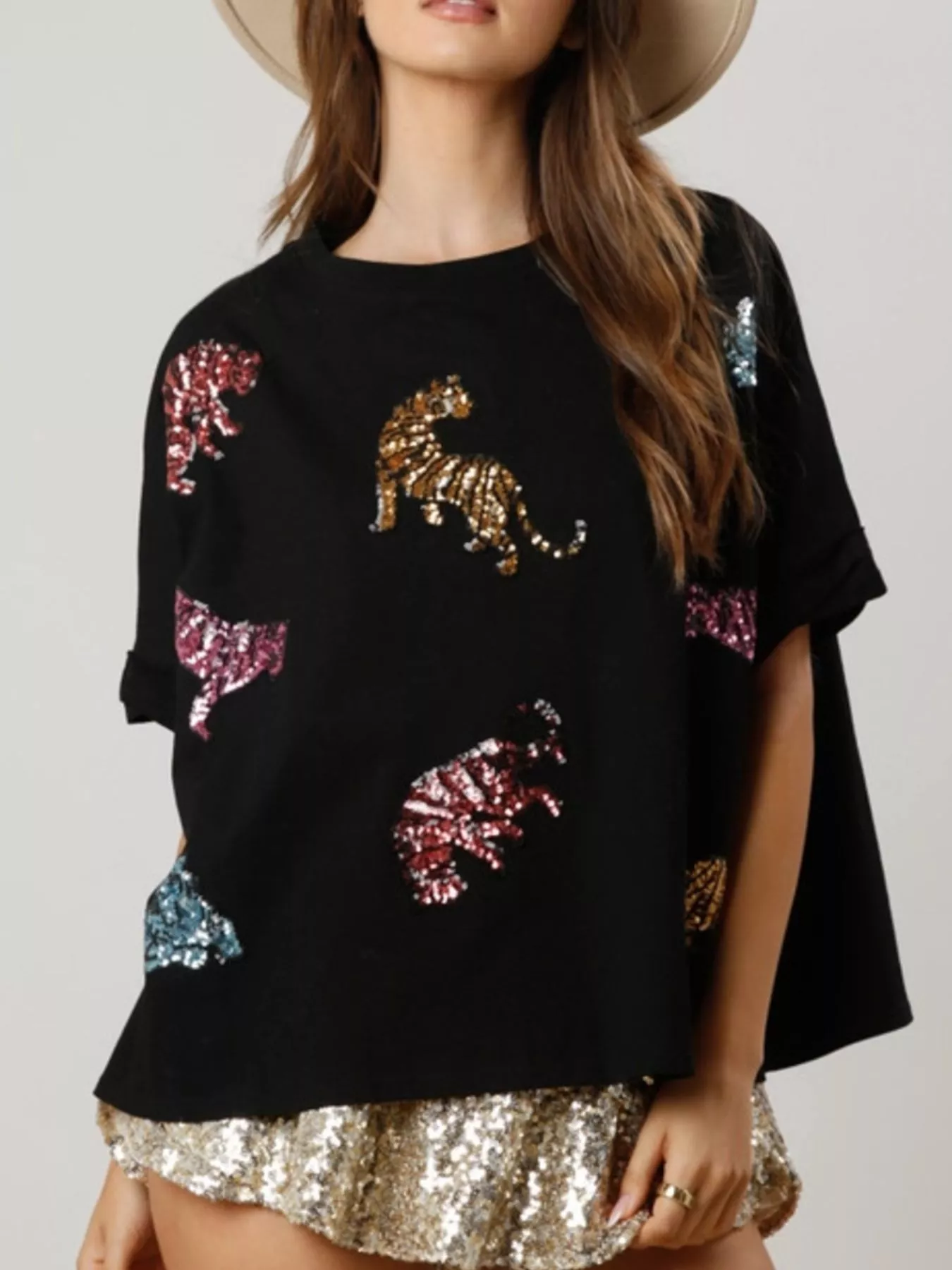 Sequin Tiger Round Neck T-Shirt - Image 6