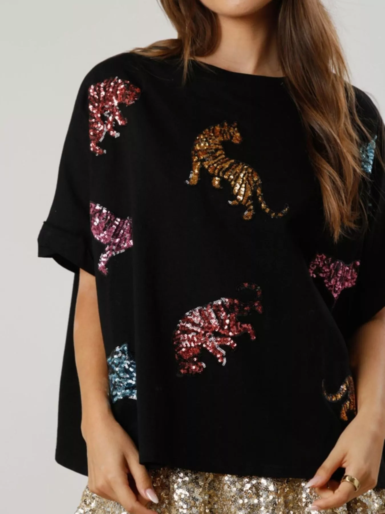 Sequin Tiger Round Neck T-Shirt - Image 7