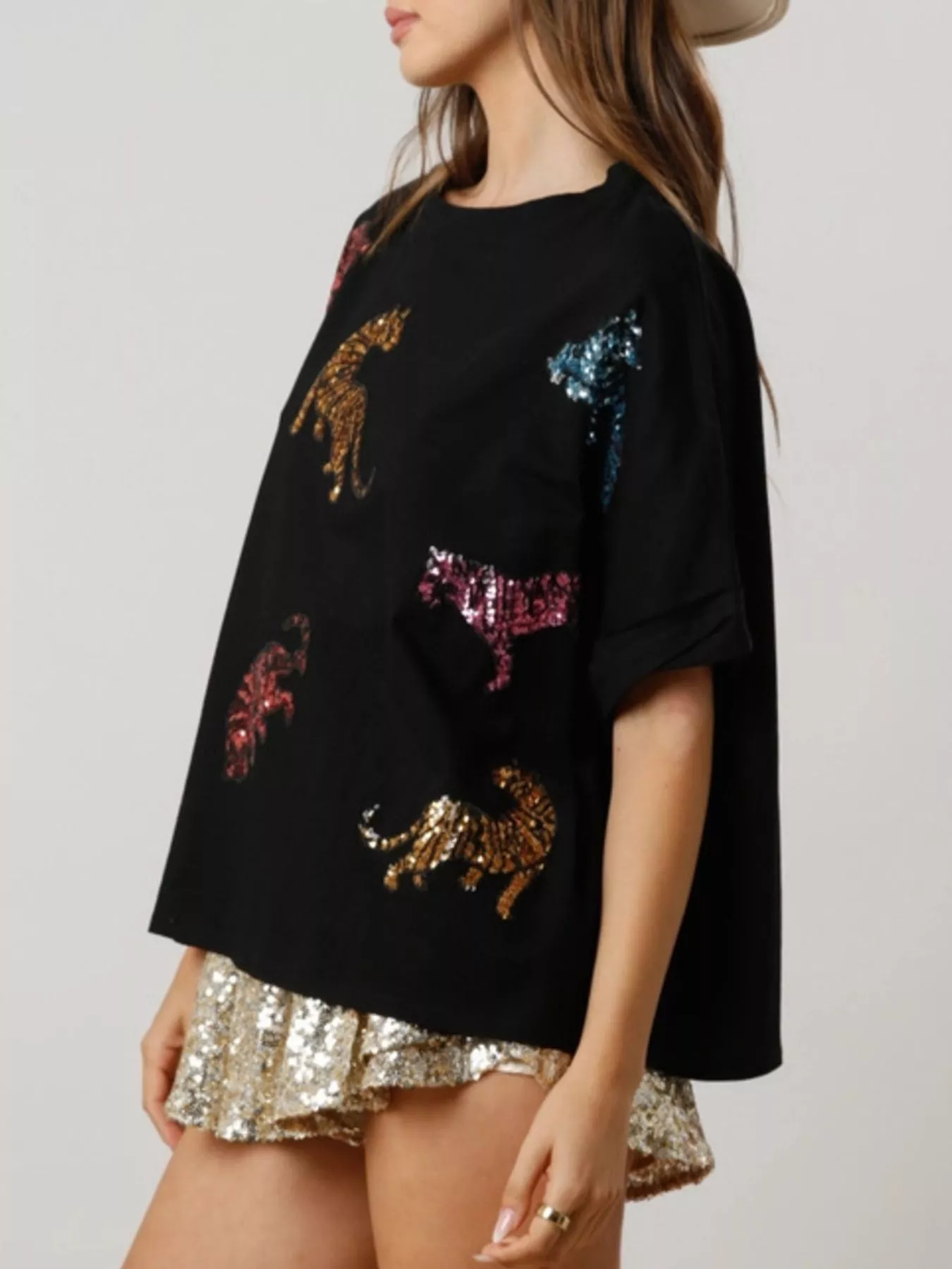 Sequin Tiger Round Neck T-Shirt - Image 8