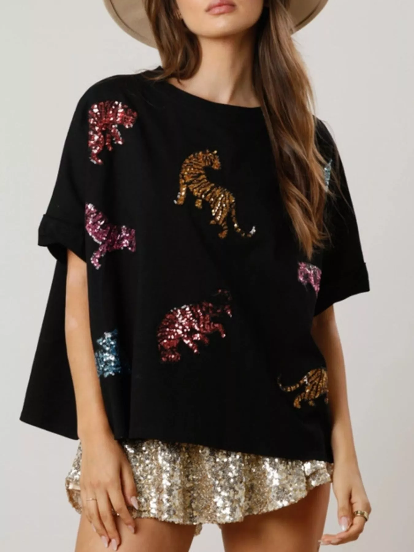 Sequin Tiger Round Neck T-Shirt - Image 9