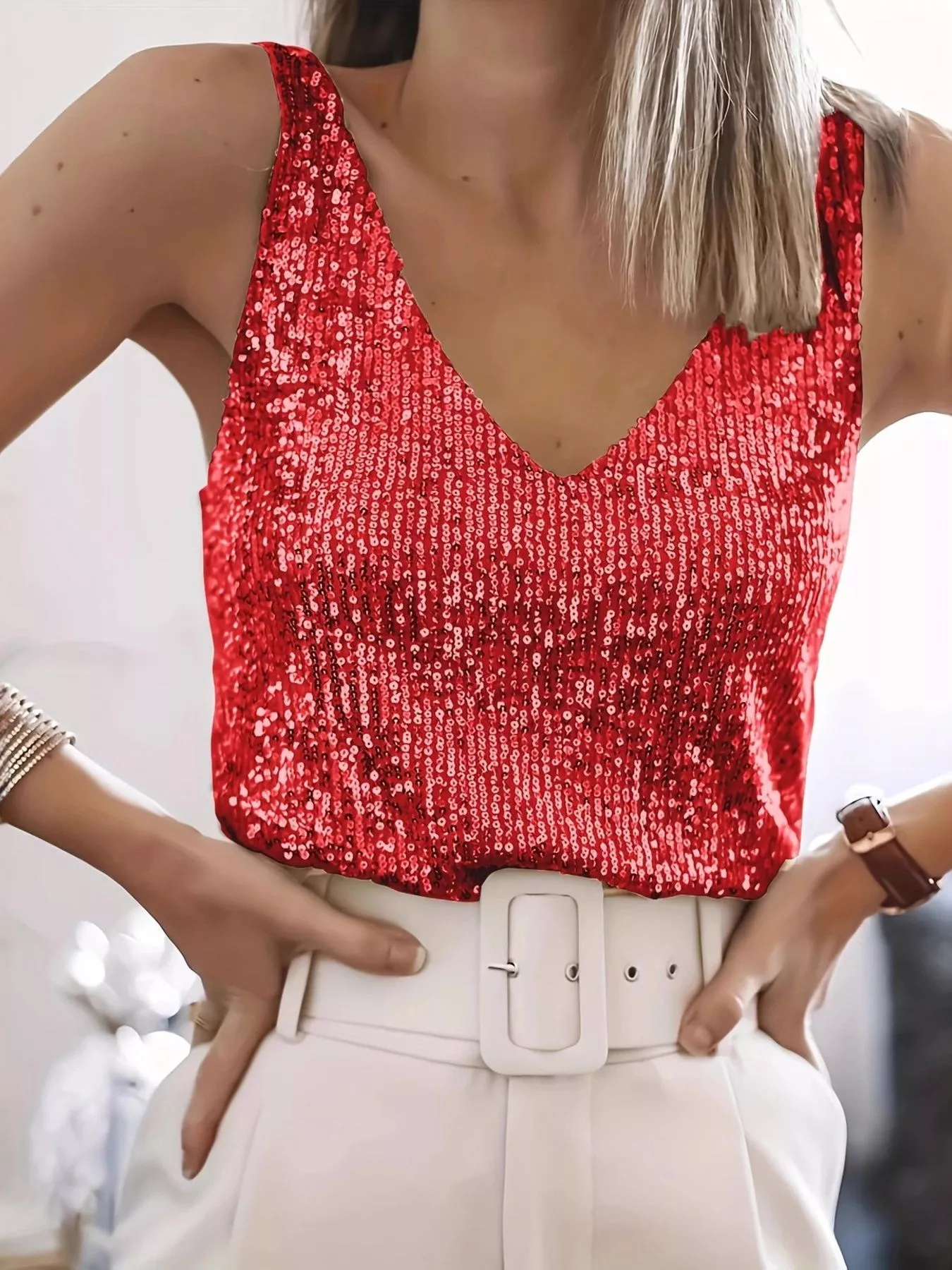 Sequin V-Neck Tank Top - Image 11