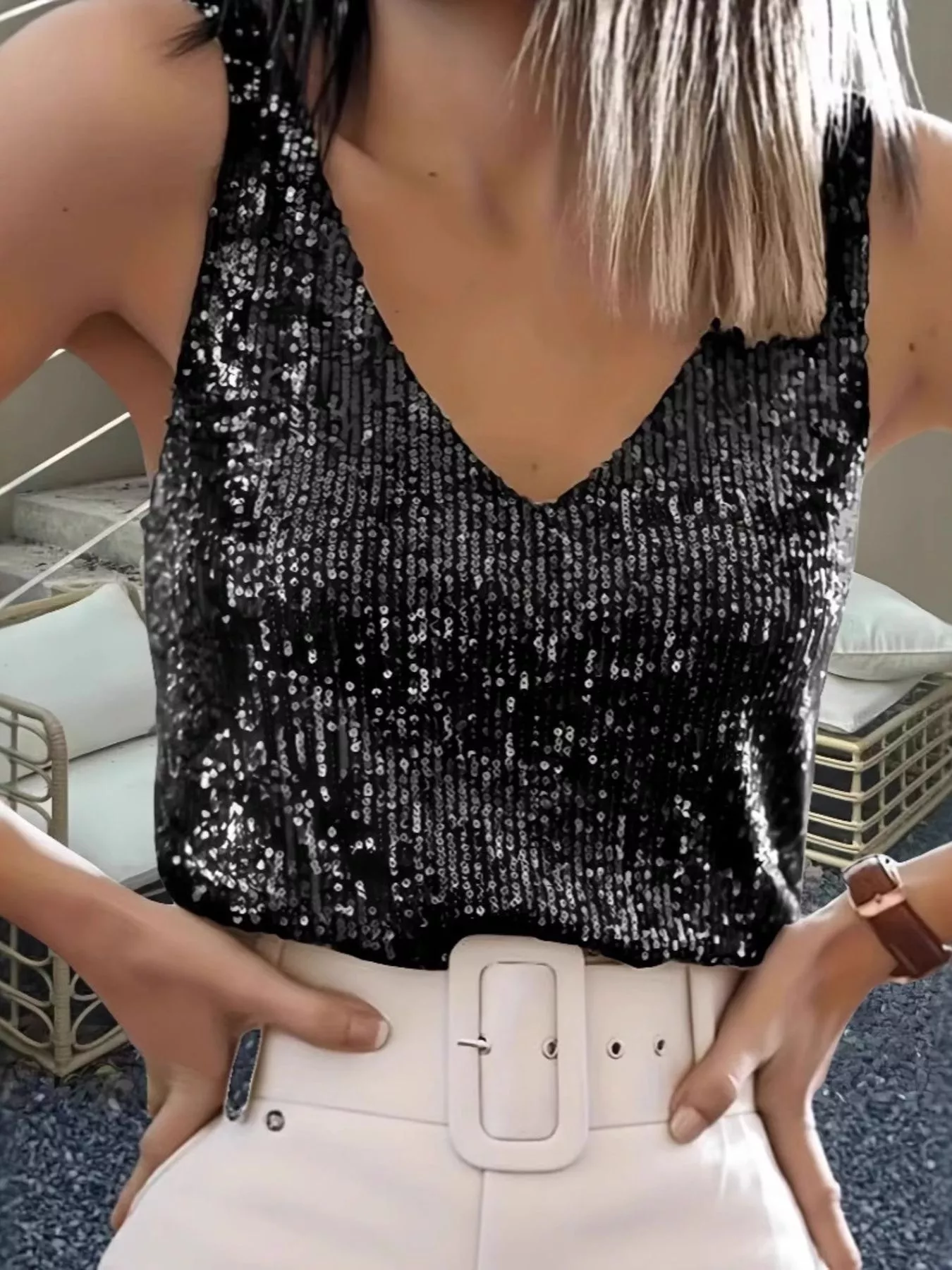 Sequin V-Neck Tank Top - Image 5