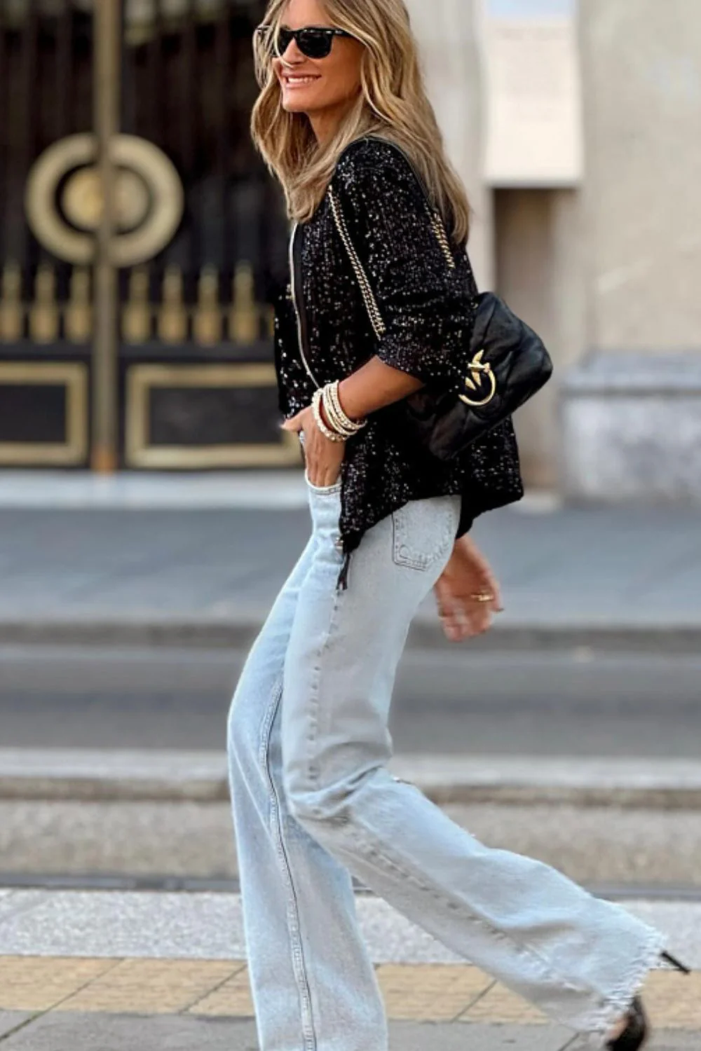 Sequin Zip Up Long Sleeve Jacket - Image 12