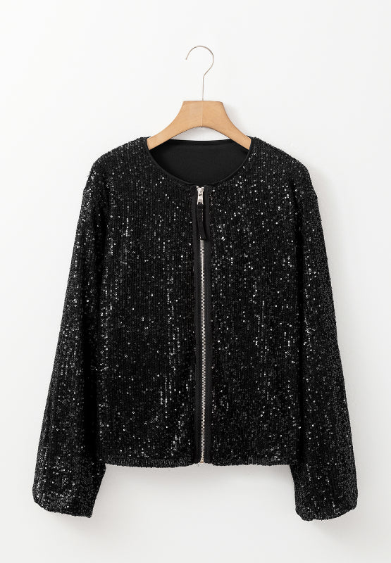 Sequin Zip Up Long Sleeve Jacket - Image 15