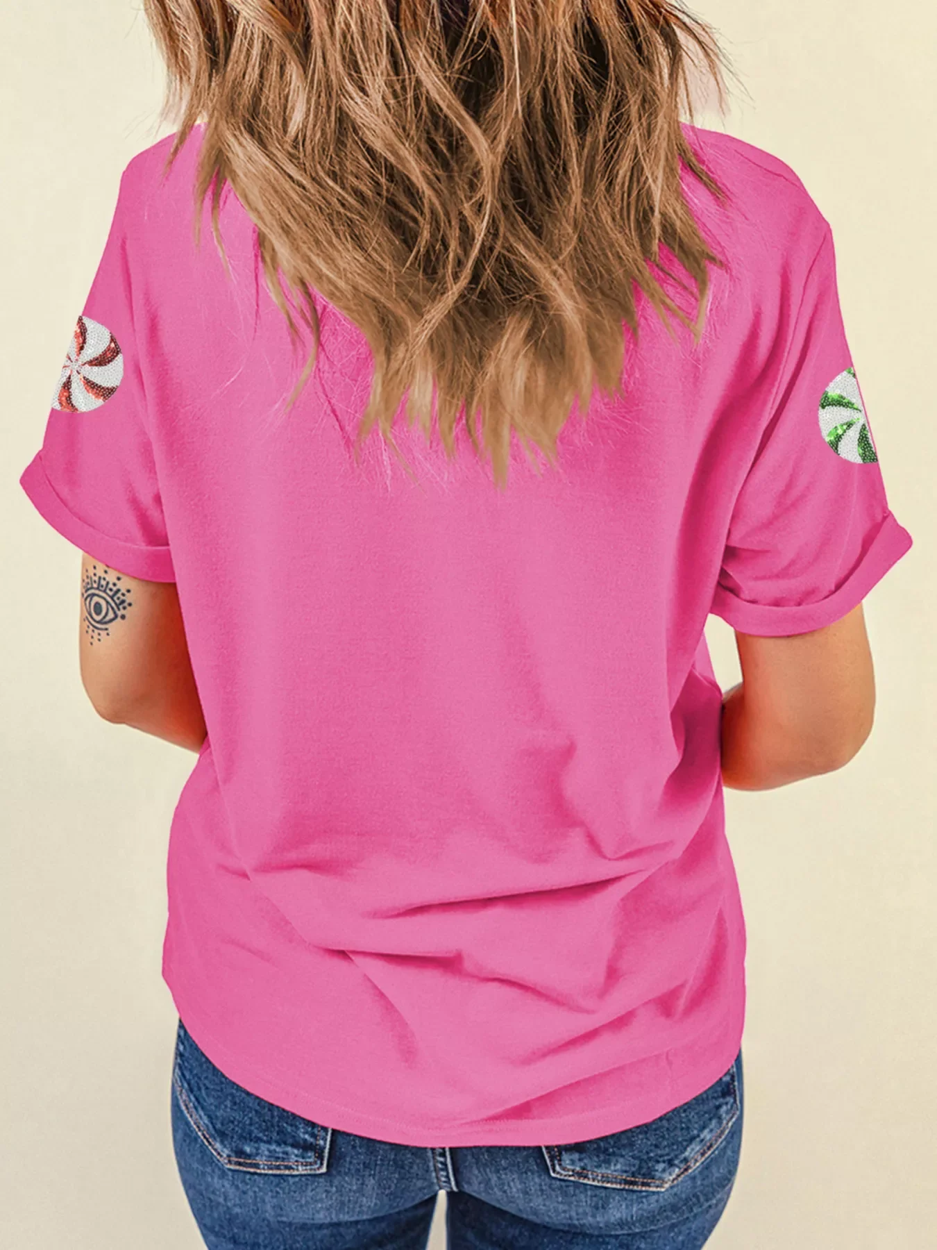 Sequined Candy Swirl Christmas Short Sleeve T Shirt - Image 2
