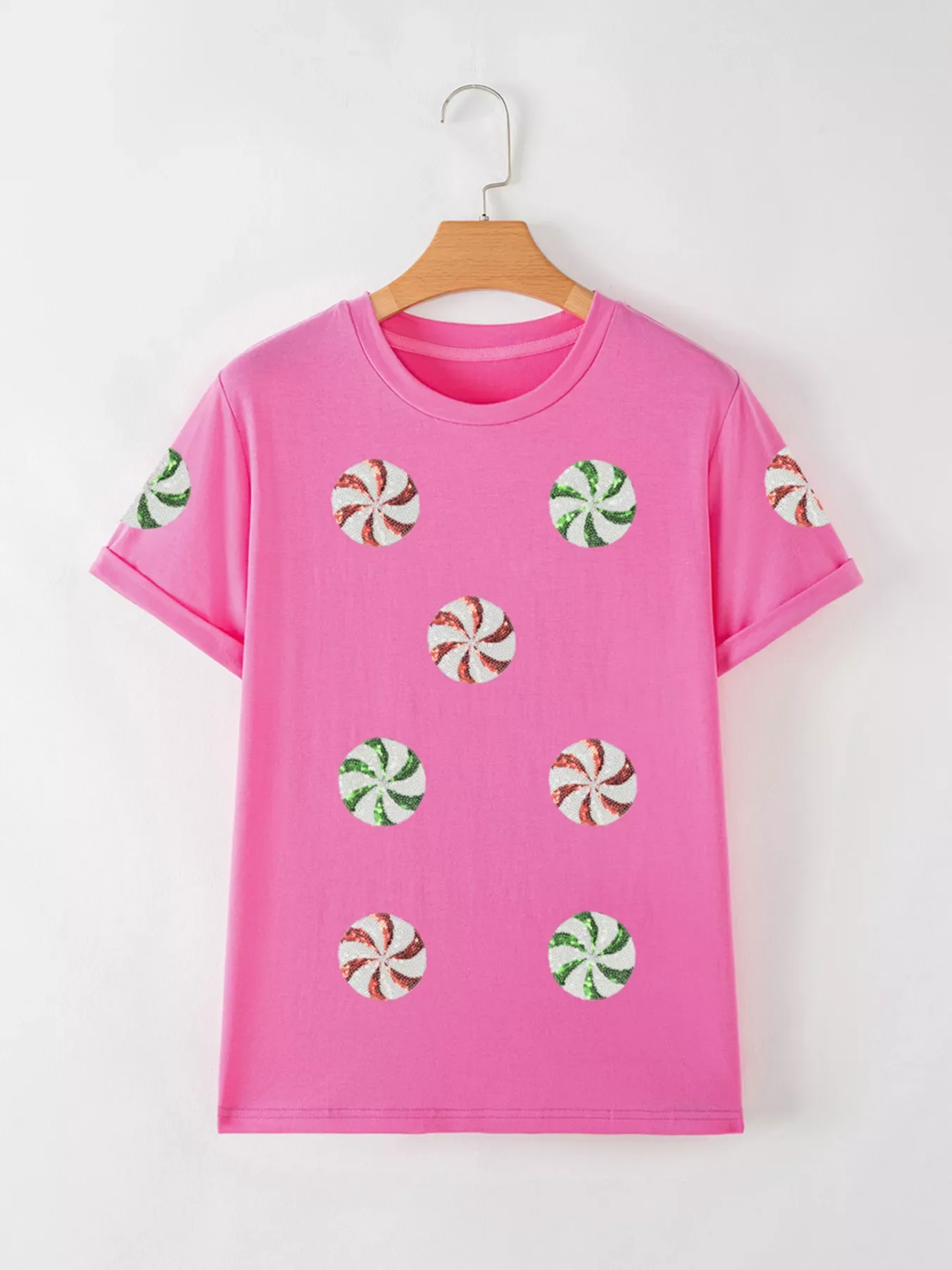 Sequined Candy Swirl Christmas Short Sleeve T Shirt - Image 4