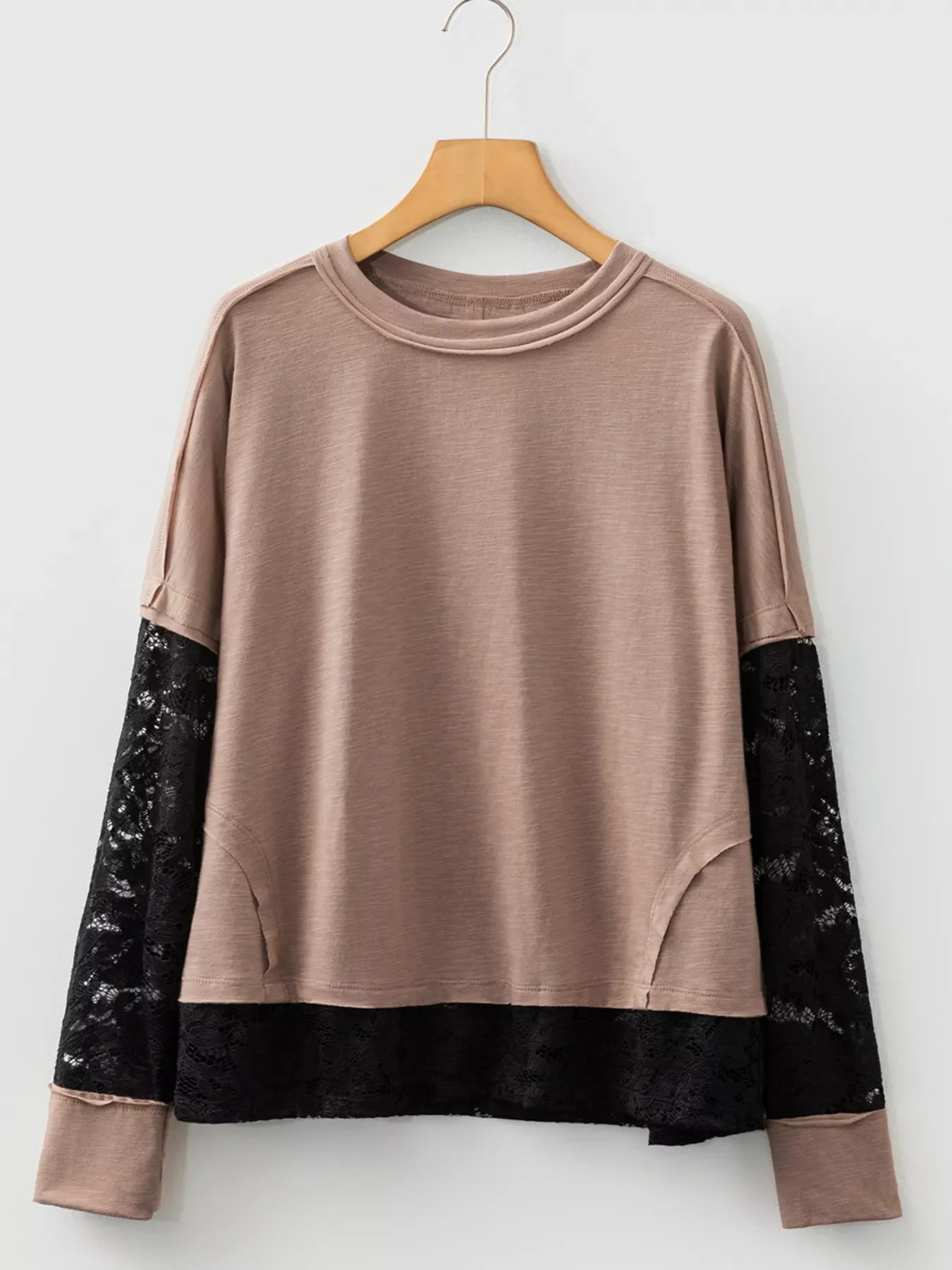 Sheer Lace Patchwork Casual Long Sleeve Tee - Image 3