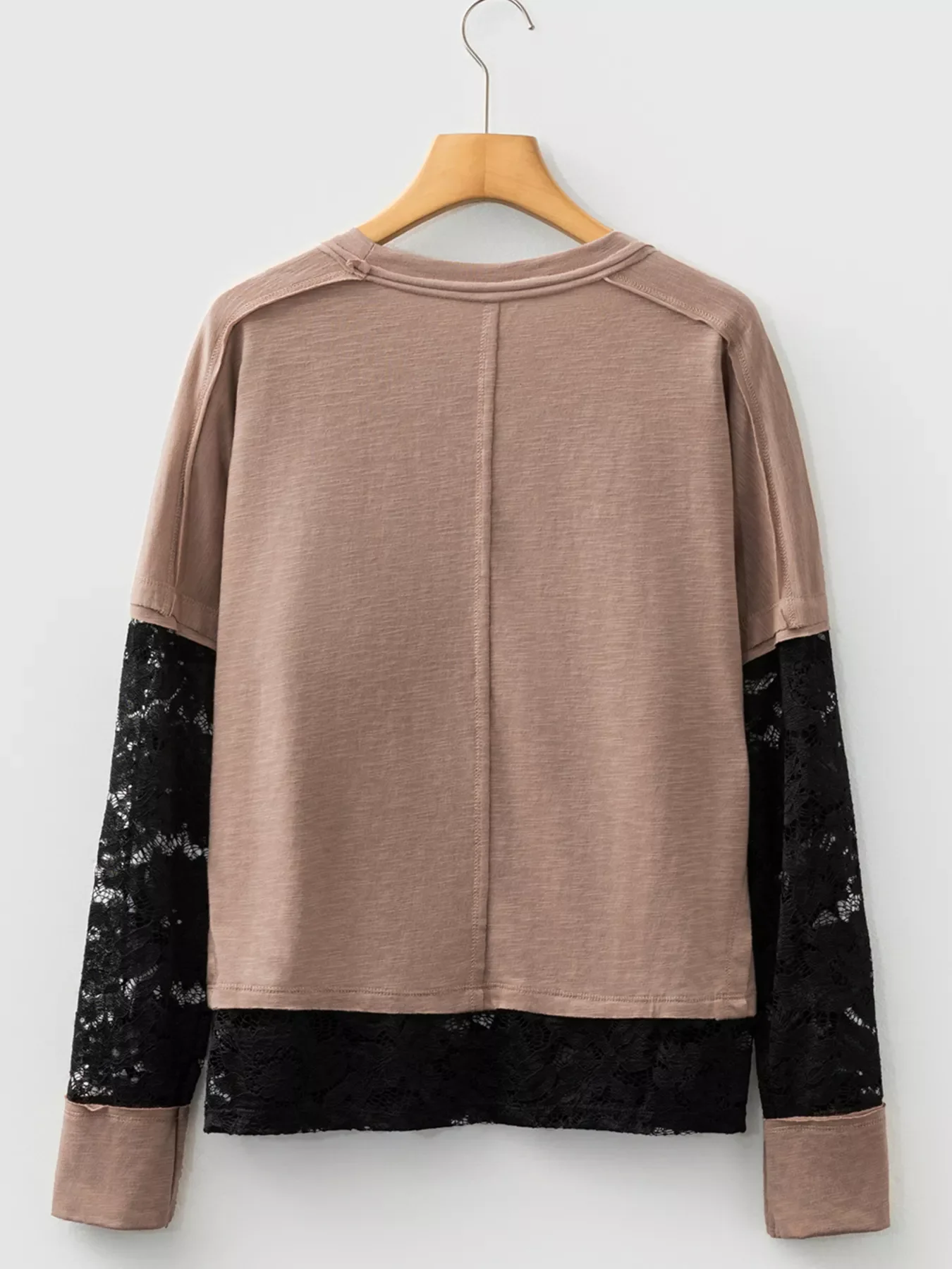 Sheer Lace Patchwork Casual Long Sleeve Tee - Image 4