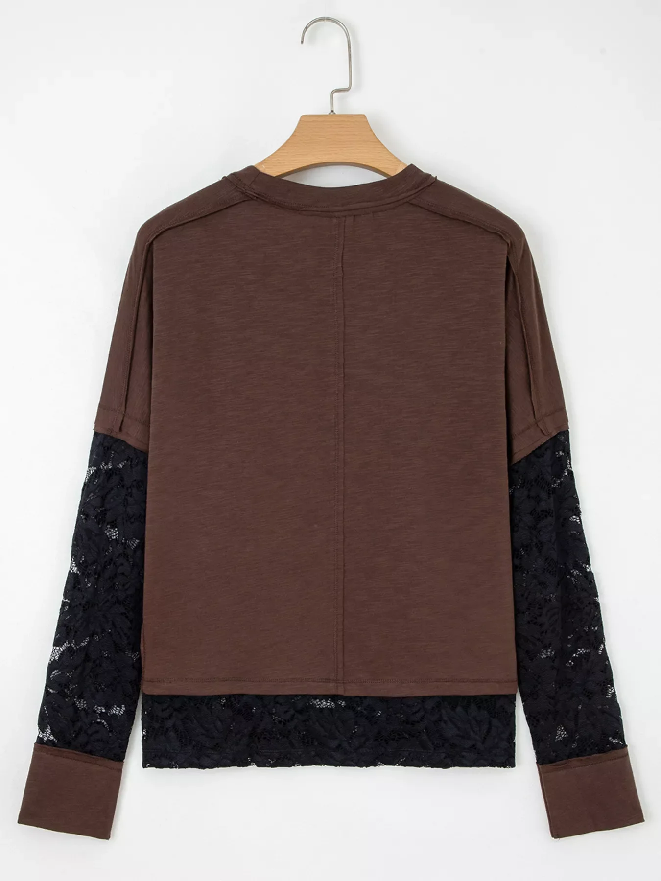 Sheer Lace Patchwork Casual Long Sleeve Top - Image 4