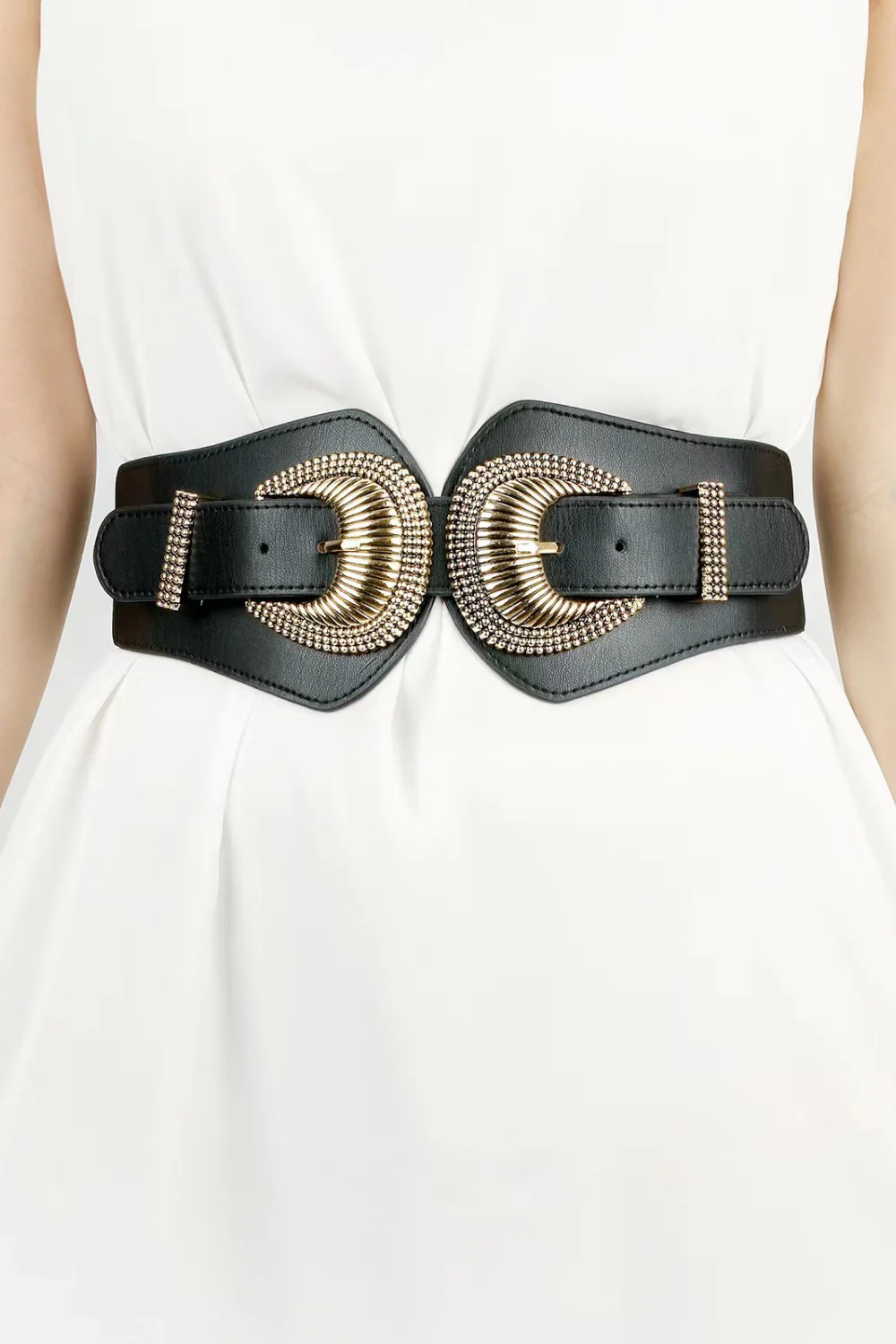 Shell Double Buckle Elastic Wide Belt - Image 2
