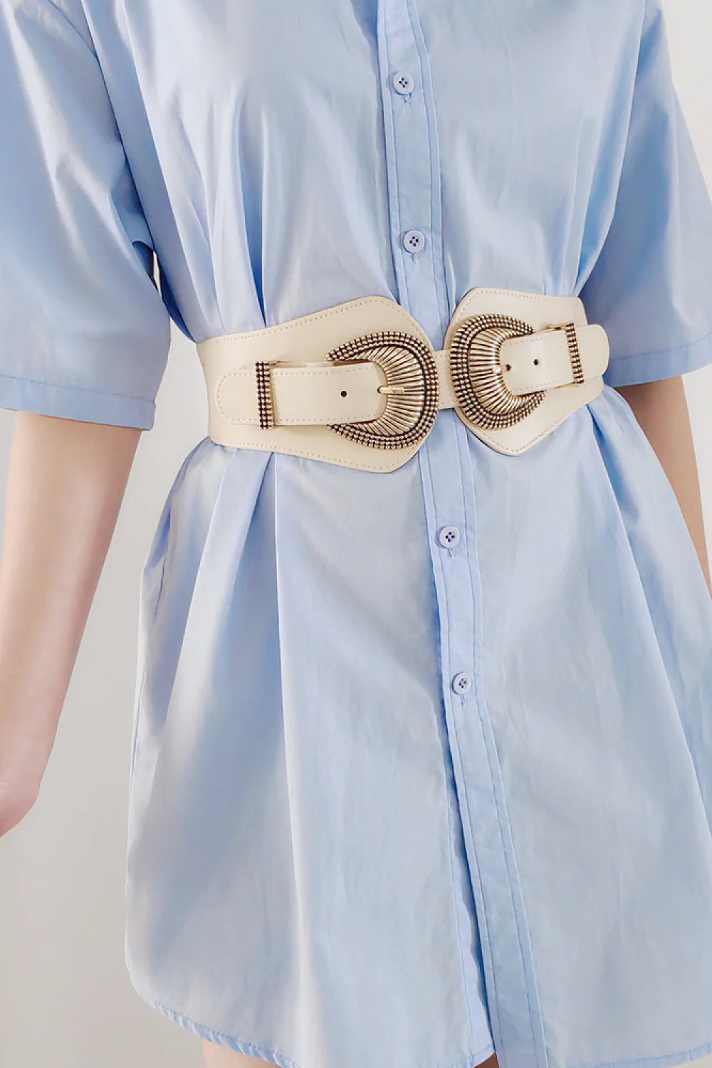 Shell Double Buckle Elastic Wide Belt - Image 5