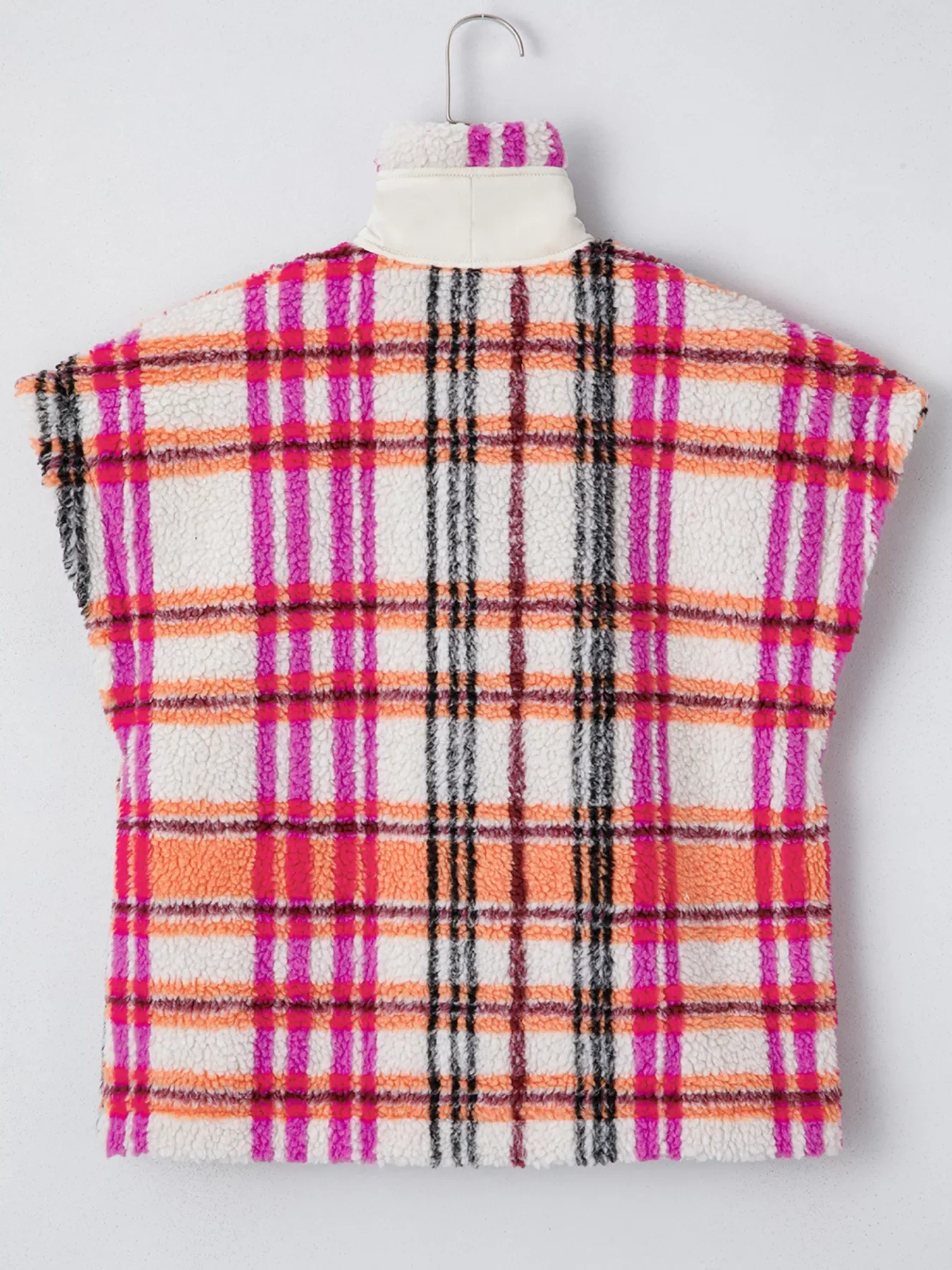 Sherpa Plaid Snap Down Vest Coat - Image 6