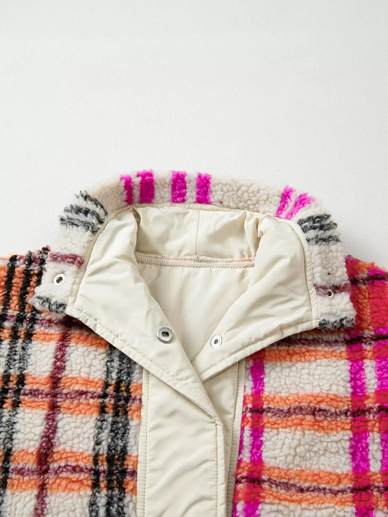 Sherpa Plaid Snap Down Vest Coat - Image 7