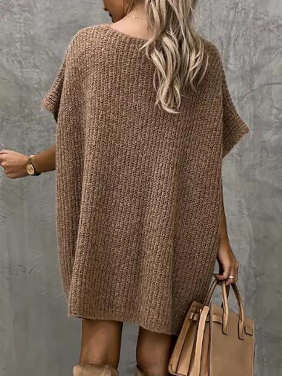 Short Sleeve Sweater Dress with Pockets - Image 2