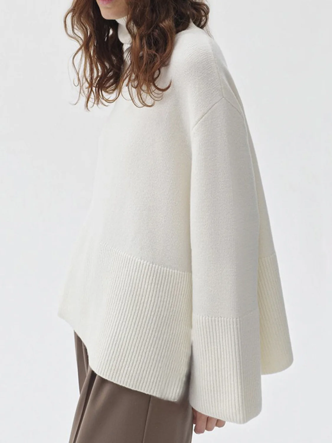 Side Slit Turtleneck Drop Shoulder Sweater - Image 2