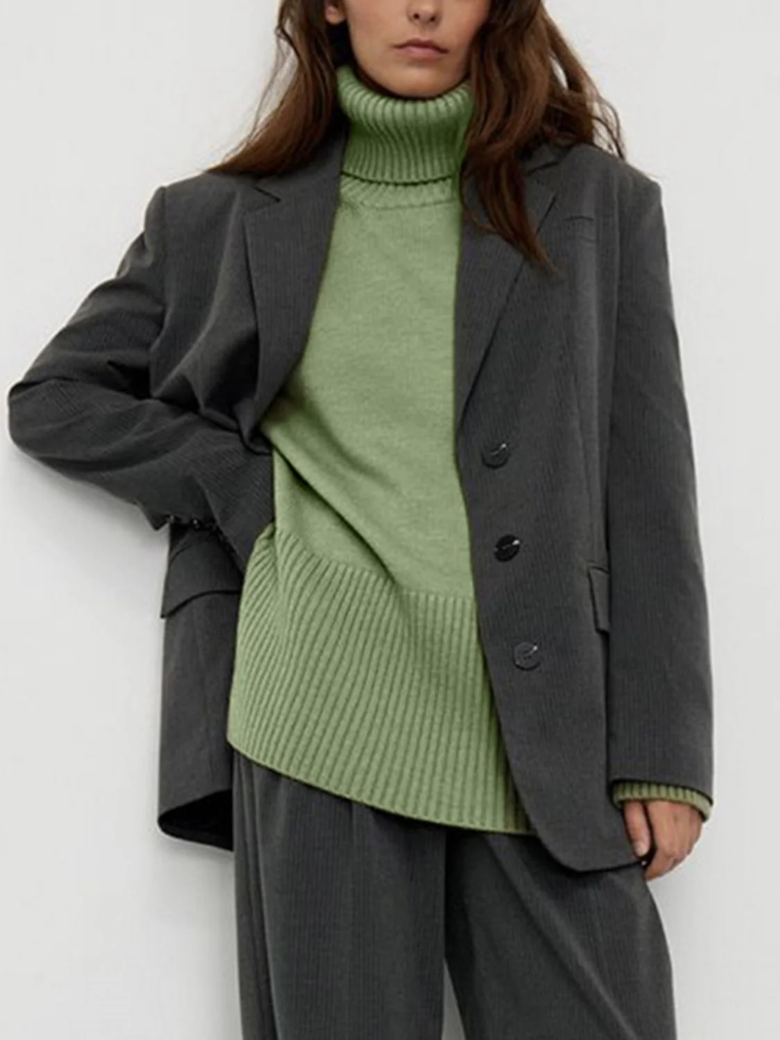 Side Slit Turtleneck Drop Shoulder Sweater - Image 20