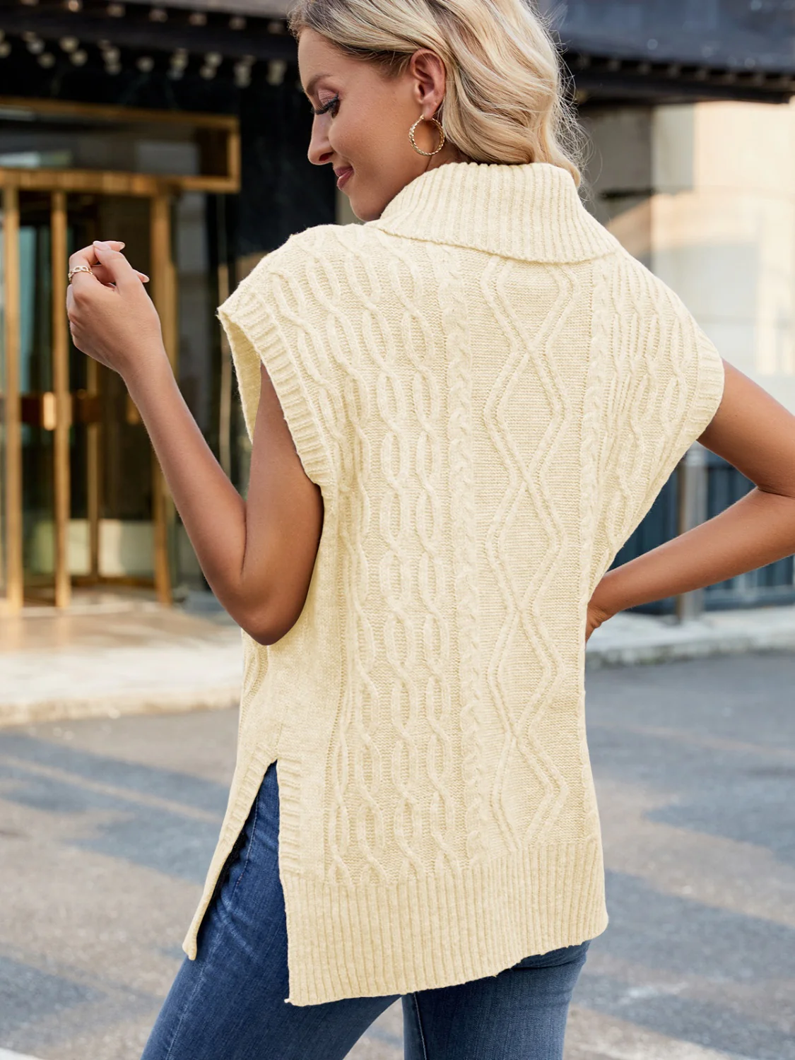 Side Slit Turtleneck Sweater Vest - Image 11