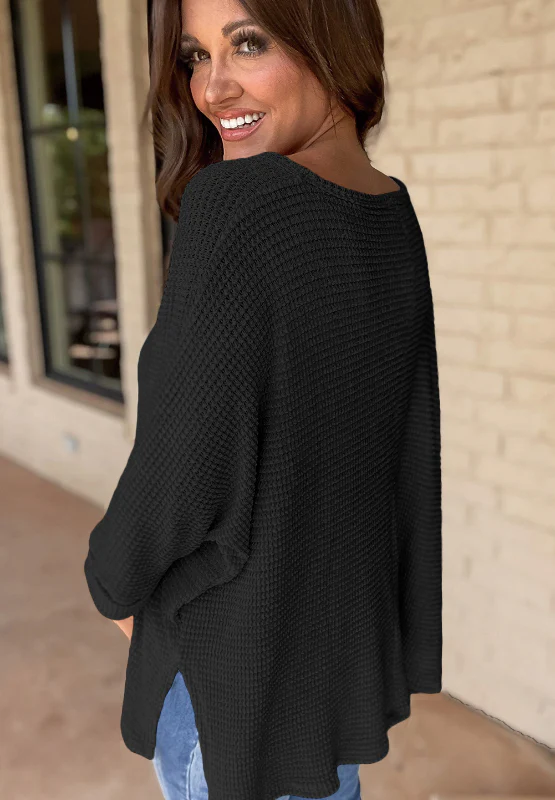 Side Slit V-Neck Long Sleeve Top - Image 13