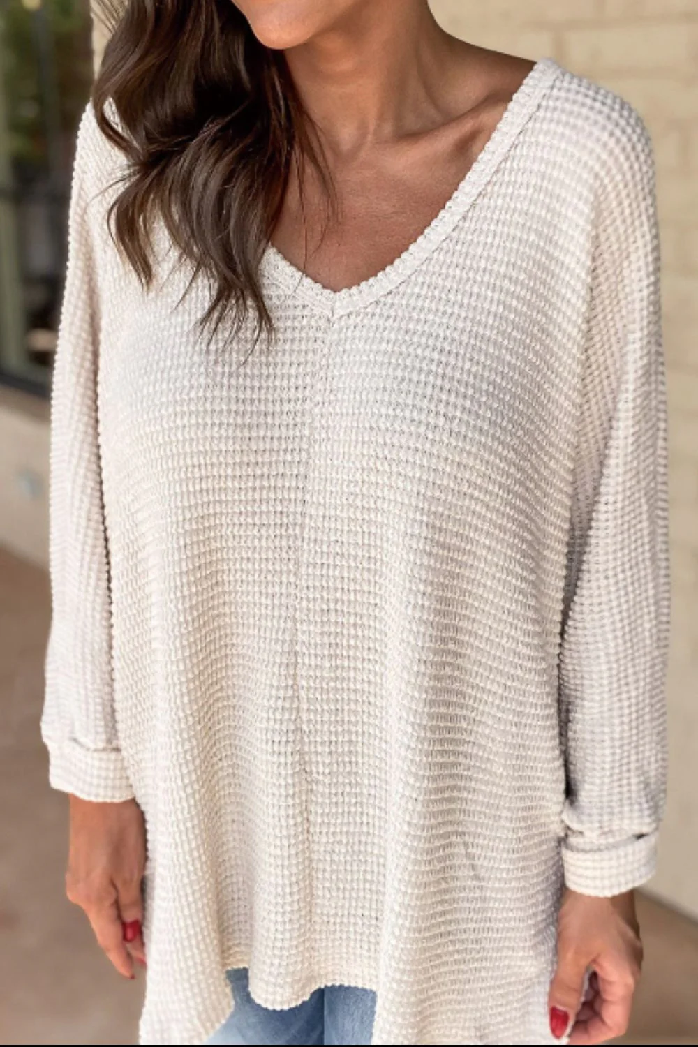 Side Slit V-Neck Long Sleeve Top - Image 20