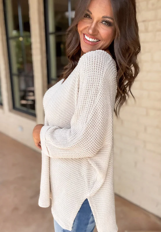 Side Slit V-Neck Long Sleeve Top - Image 21