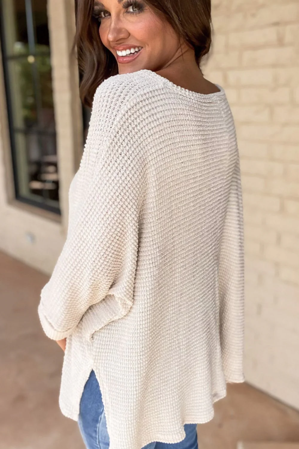 Side Slit V-Neck Long Sleeve Top - Image 22